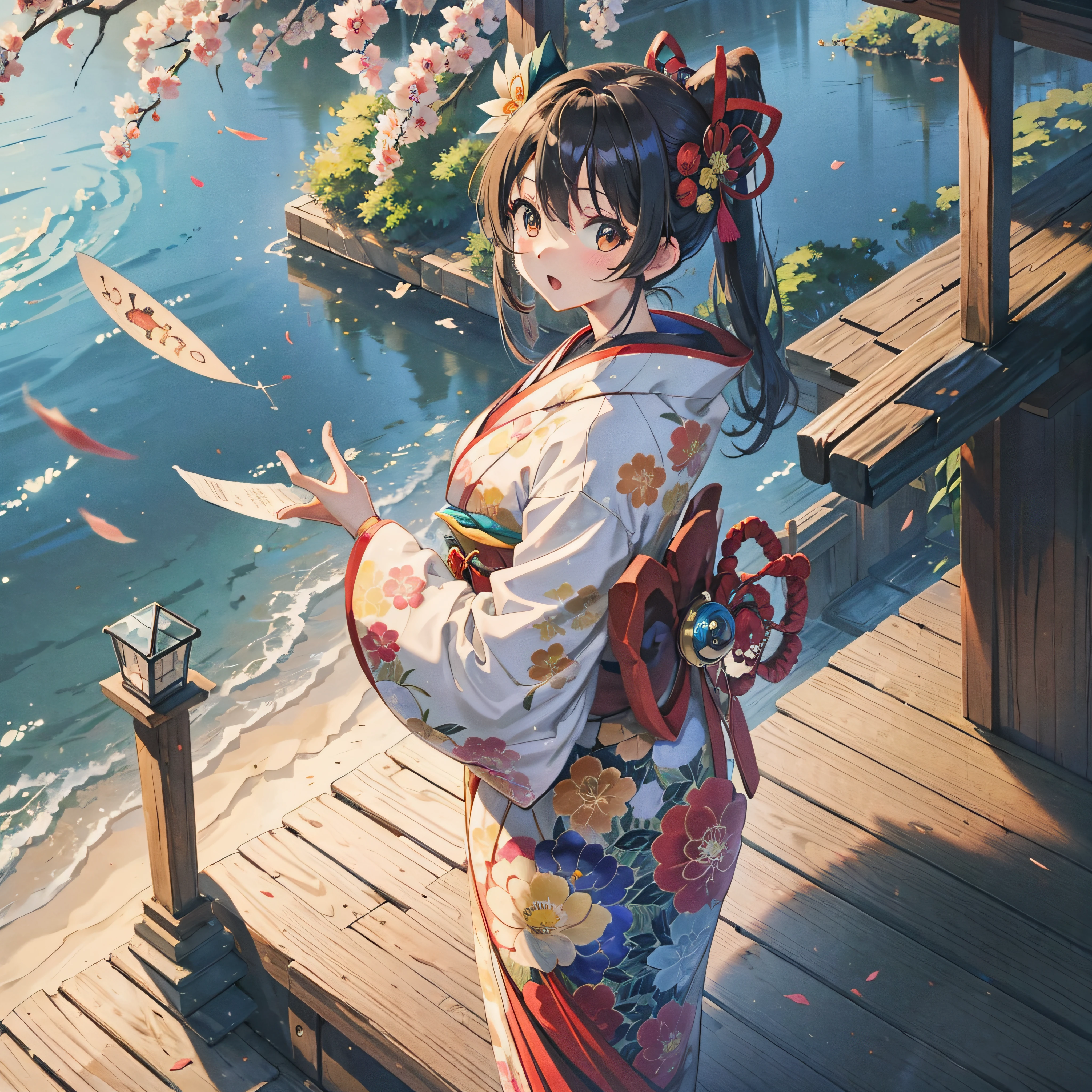 masutepiece, Best Quality, hight resolution, 1 Girl 22 Ahoge Ornament, Kimono --auto