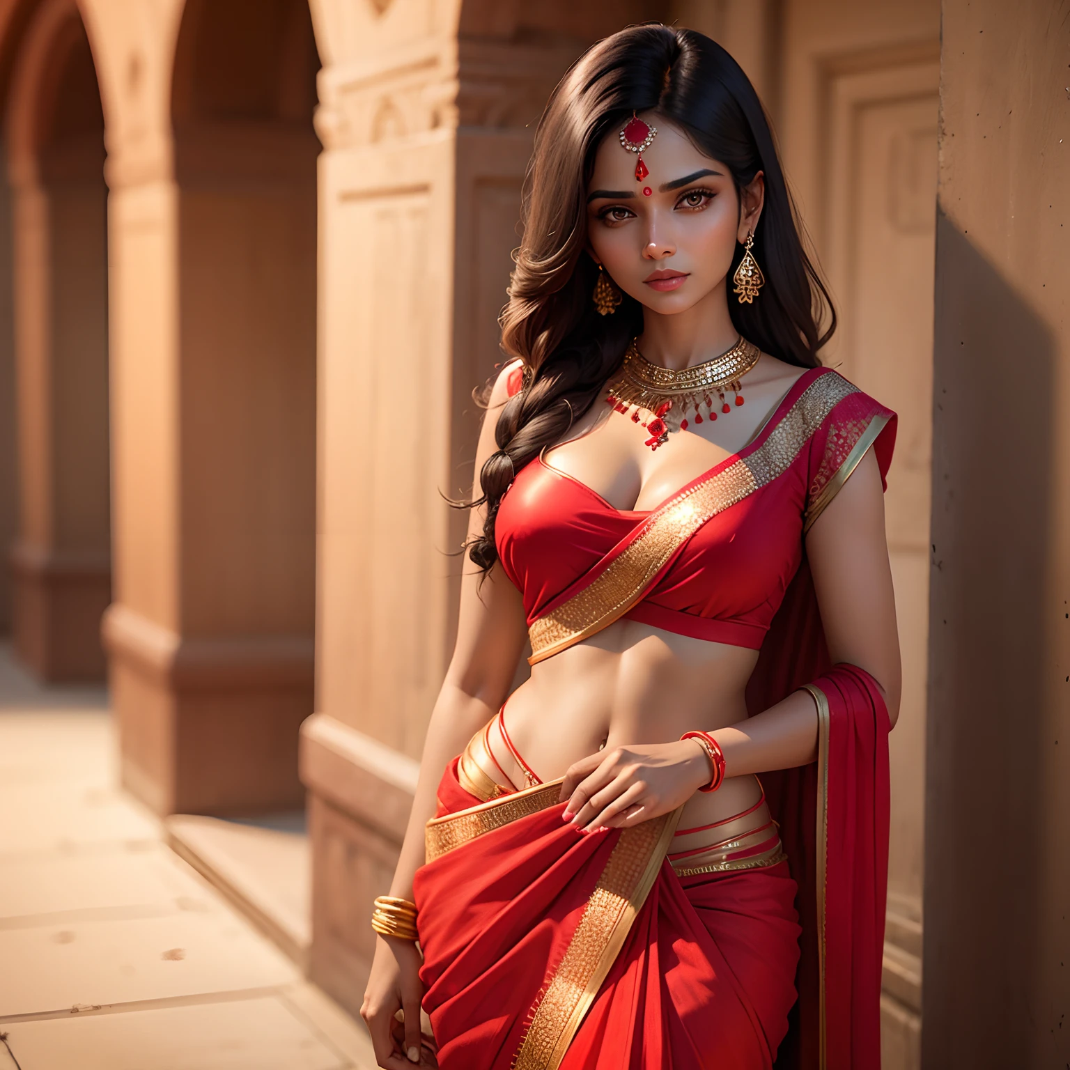 Indian woman in red saree ultra realistic