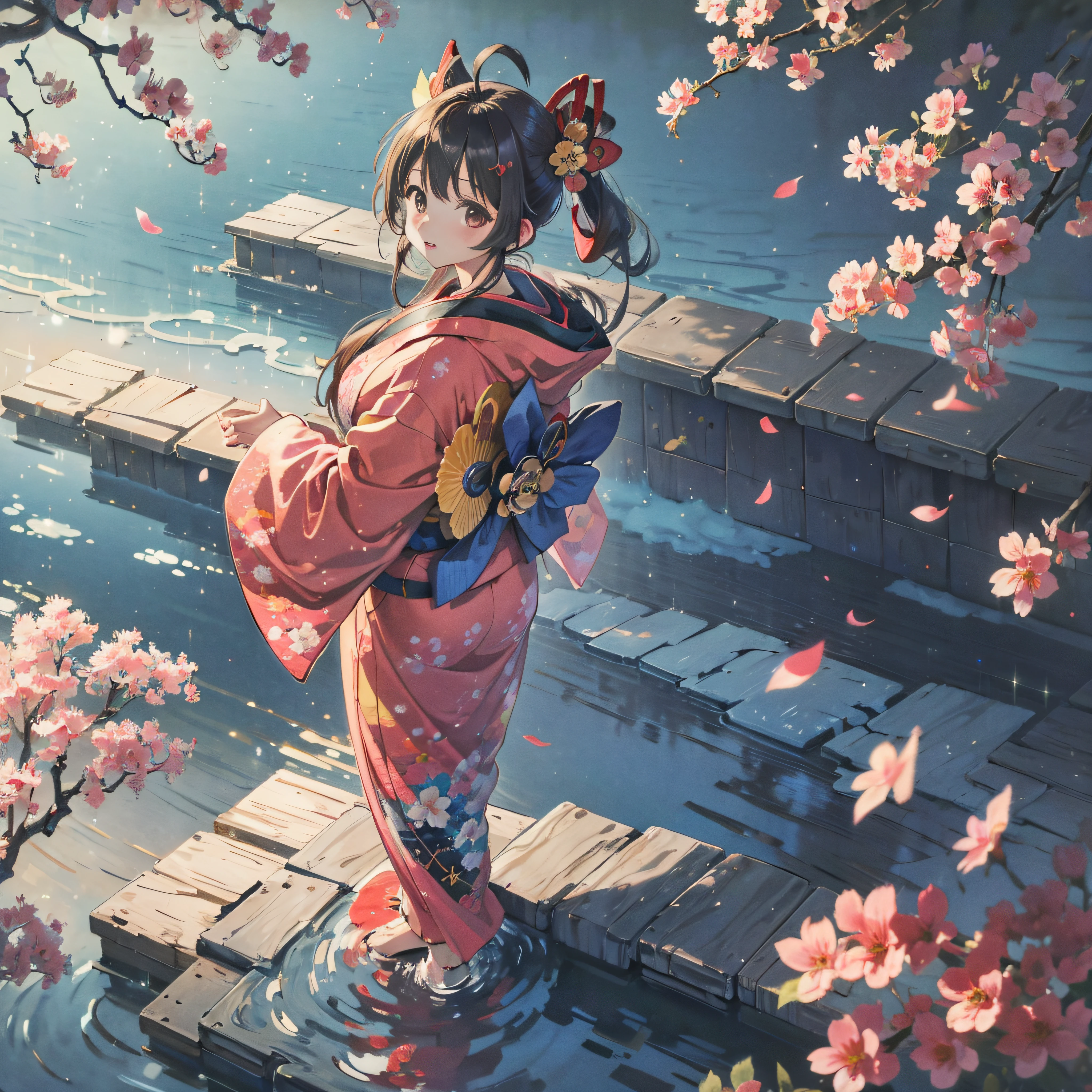 masutepiece, Best Quality, hight resolution, 1 Girl 22 Ahoge Ornament, Kimono --auto