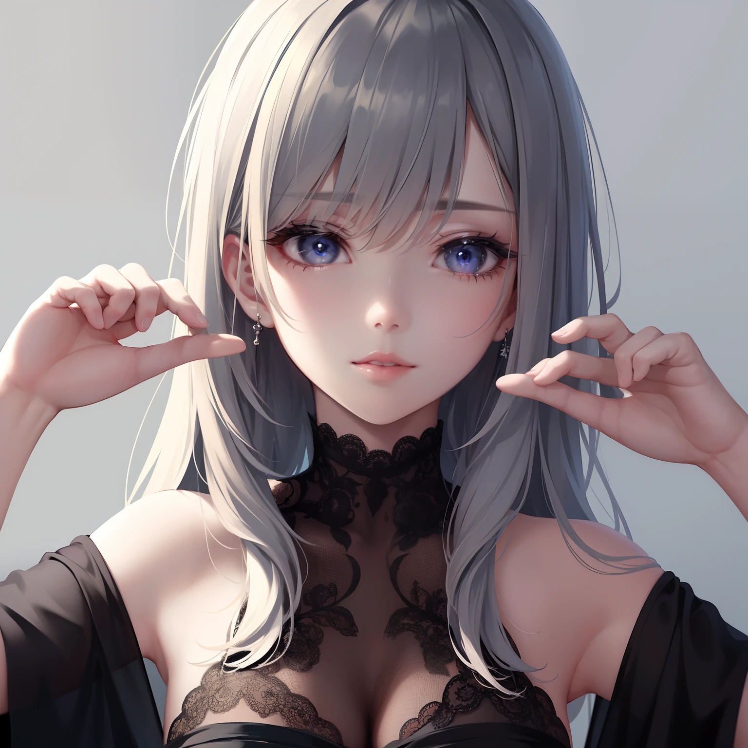 masterpiece, best quality, (dark photo:1.3), photorealistic, 1girl, flat bangs, stunning innocent symmetry face,（white hair），（large breasts）， shirt, emotional, ulzzang, (PureErosFace_V1:0.7)，(ulzzang-6500:1.6)