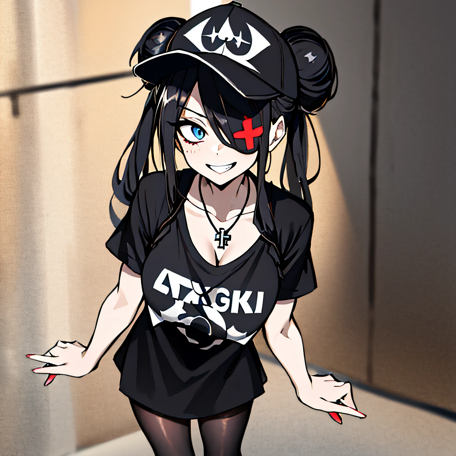 (masterpiece, Highest quality), Intricate details, 8K, Wolf Girl, whole body, (1 person), Red eyes, Big Breasts, Slim figure, furry, Long Hair, anime, expensive, Black Hair, Black T-shirt, Black shorts, Town, 10th Generation, The wind is blowing, Hair is flowing, Expressionless, Upper Body, noon, 