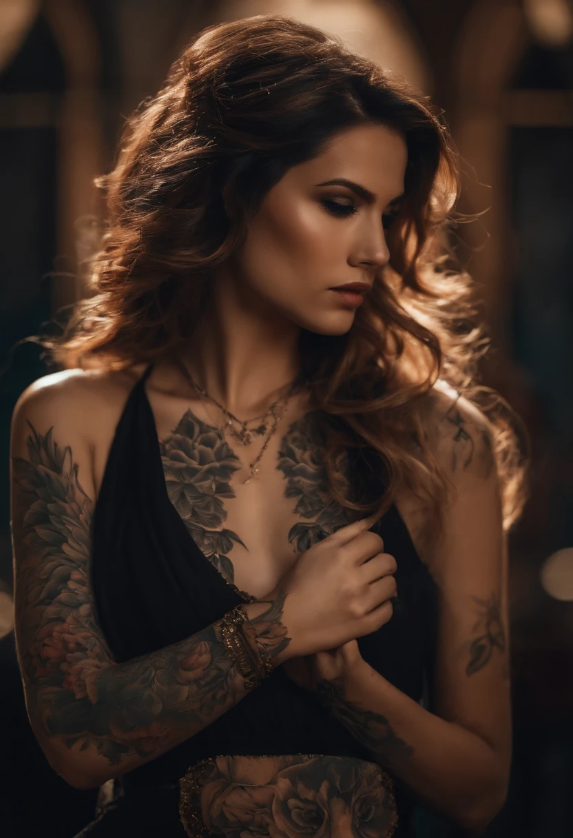 tattooed girls, Very beautiful, Murderous,beautiful woman, betrayal, Anger, Dark background, 8K, Live wallpaper, Very delicate, Very dense