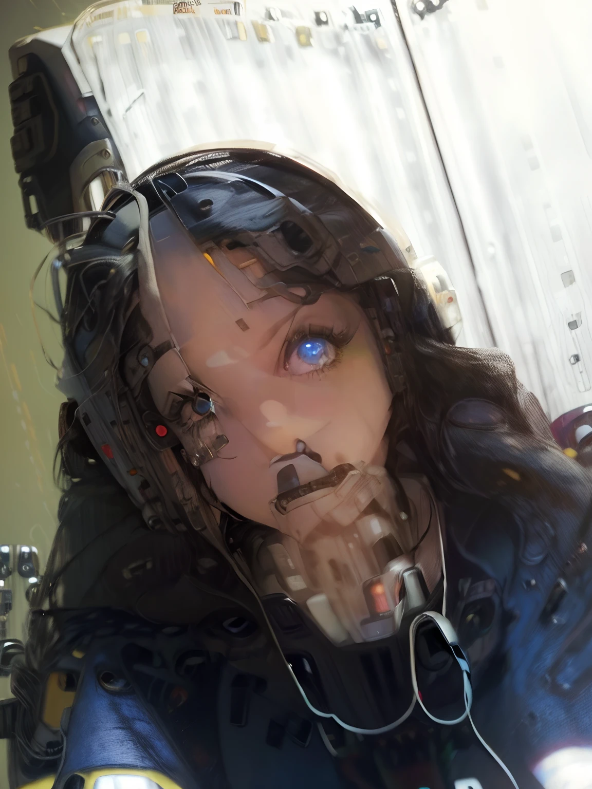 (masterpiece:1.4), (artwork:1.2), (soft and simple colors:1.2), (mechanical arms:1.1), (heterochromia+multicolored:1.33), (1girl:1:1), (long white hair with bangs), (portrait:1:1), (best disinger), (wearing robotic+technological robes:1:2), (extremely drawn eyes:1.3), (well-made iris+painted+perfection:0.8)0.7], (extremely detailed CG 8k unit wallpaper0.6), (machine shop scenario:1:1)