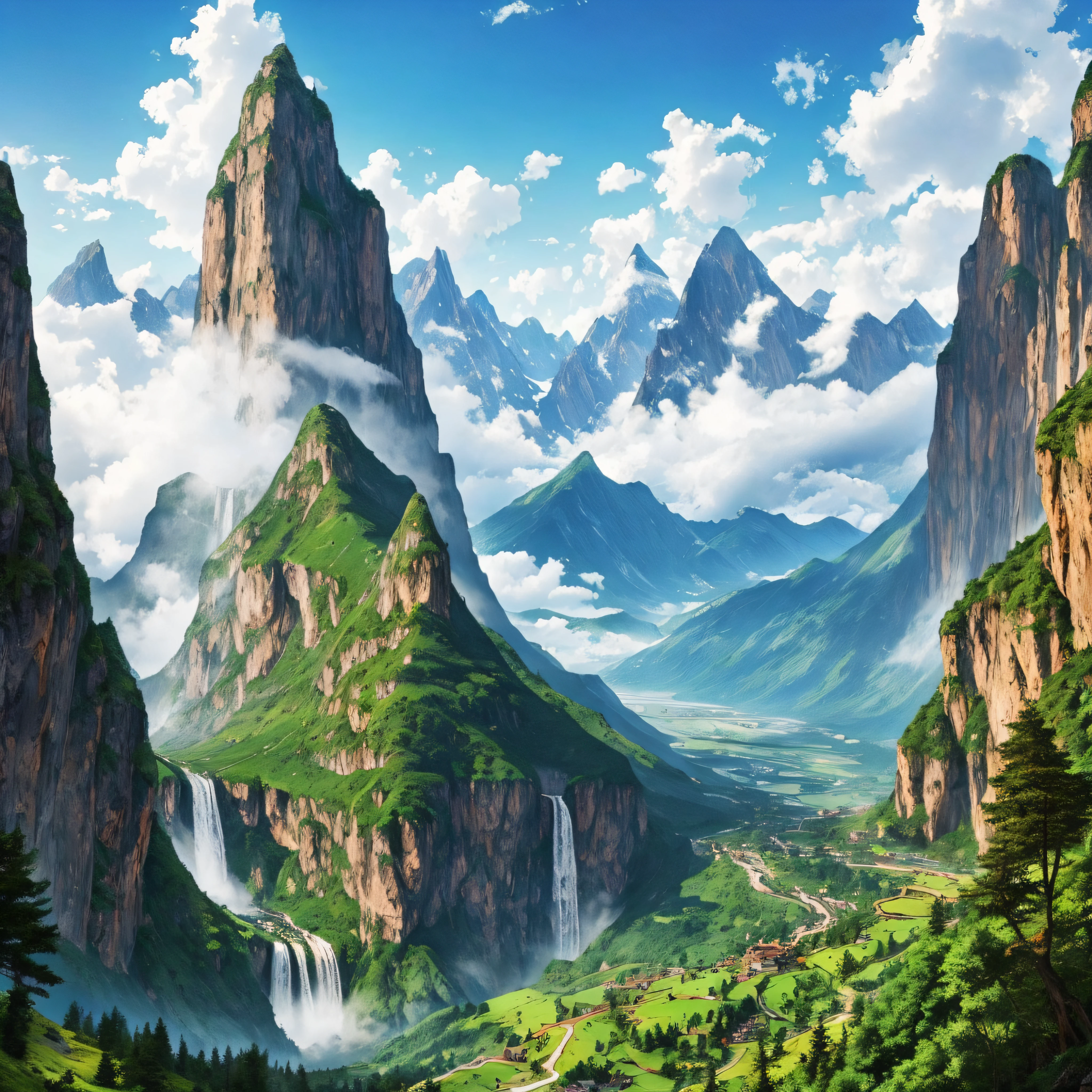 Super Giant Mountain AlpsAmazing View Amazing Nature Fantasy Huge Waterfall High Resolution Top Quality Masterpiece --auto