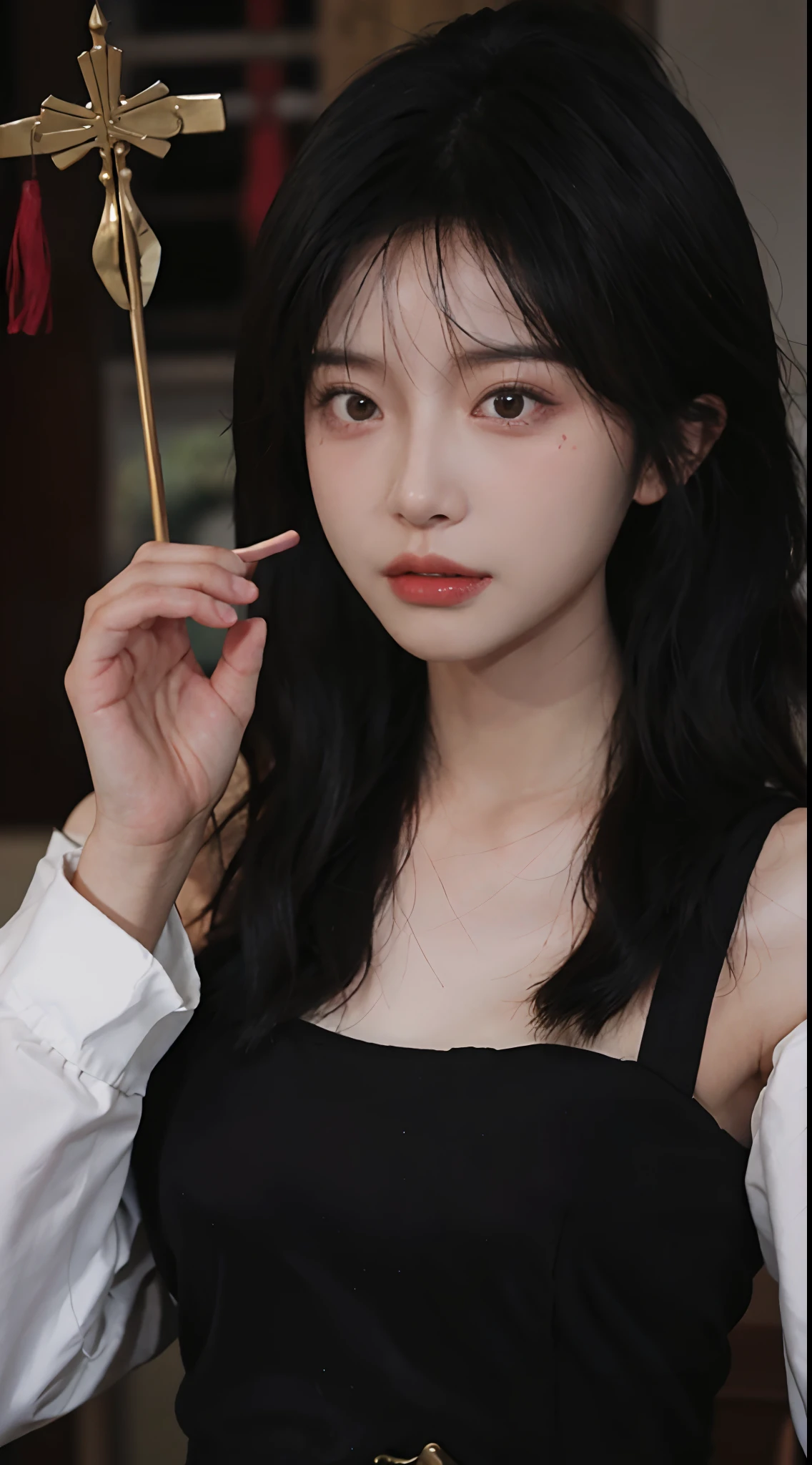 best qualtiy，tmasterpiece，超高分辨率，（realisticlying：1.4），a close up of a woman with long black hair wearing a black dress, Cai Xukun, gorgeous chinese models, Gorgeous young Korean woman, beautiful Korean women, yanjun cheng,  xintong chen, ruan jia beautiful!, Beautiful young Korean woman,