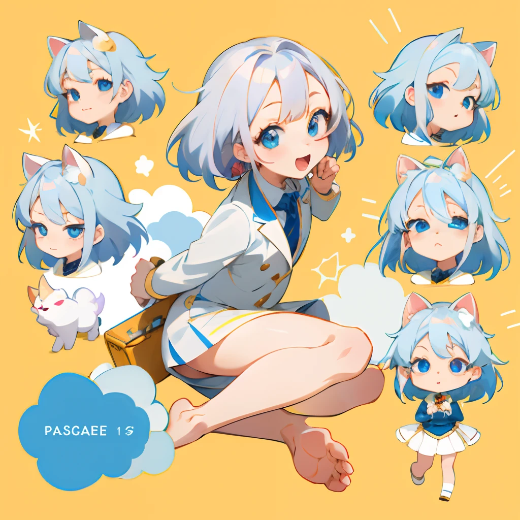 Anime girl with silver hair and blue eye edging, official artwork, , Lori, anime style portrait, anime moe art style, 2 d anime style, Cute art style, Stylized anime, Anime Art Style, Anime style. 8K, anime style 4 k, Anime Art Style, digital anime art!!、White puppy、fluffly、Baby Golden Retriever、blanche、Vigorous、A charming smile、Office Lady Style Clothes、Wearing a suit、Deformed puppy、raise the front paws、((​masterpiece))、(((top-quality))、(CharacterDesignSheet、Same character、gauges、Across、soles)、Chibi Chara、