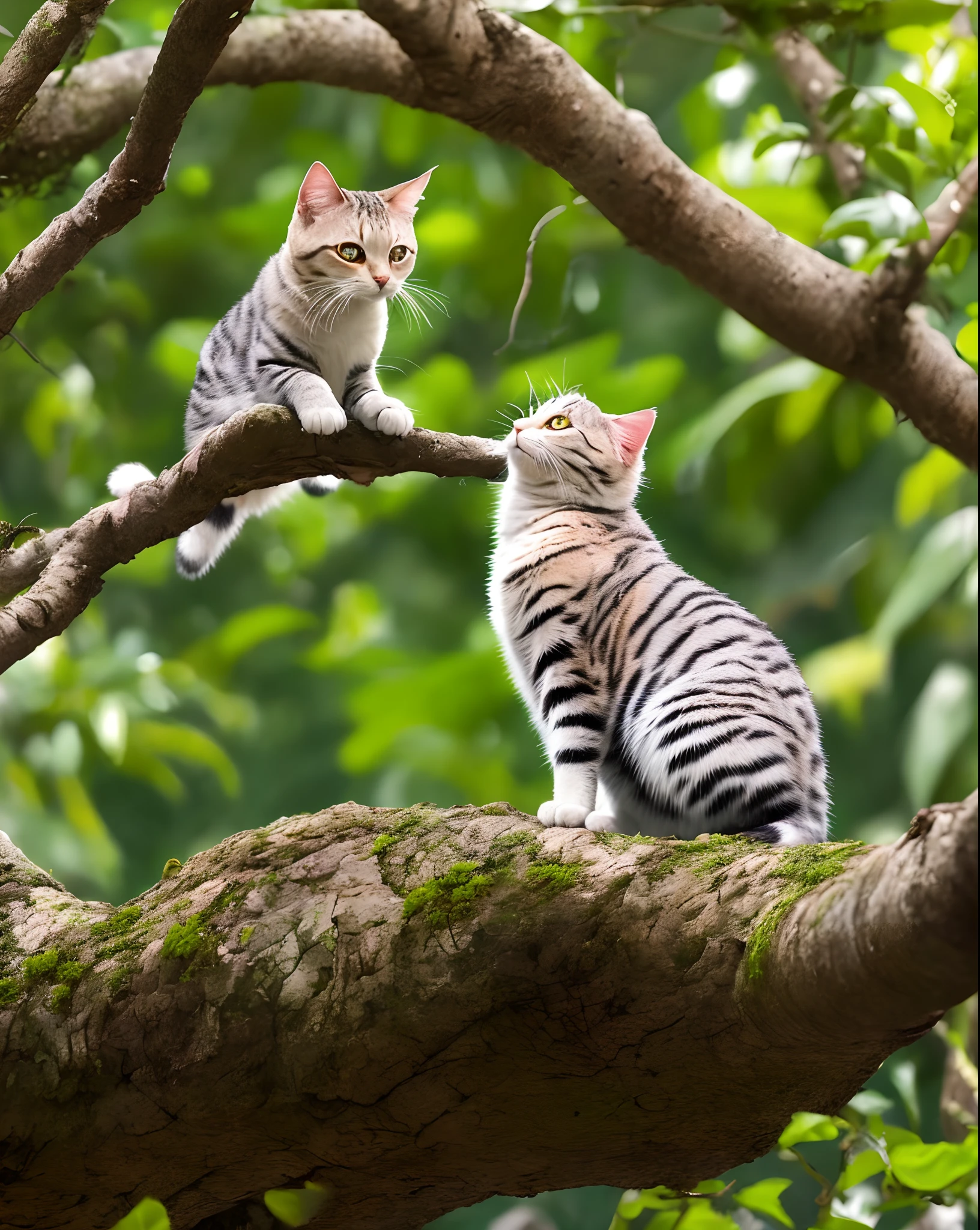 uma garotinha com seu gatinho fofinho observando 5 animais na floresta,4k