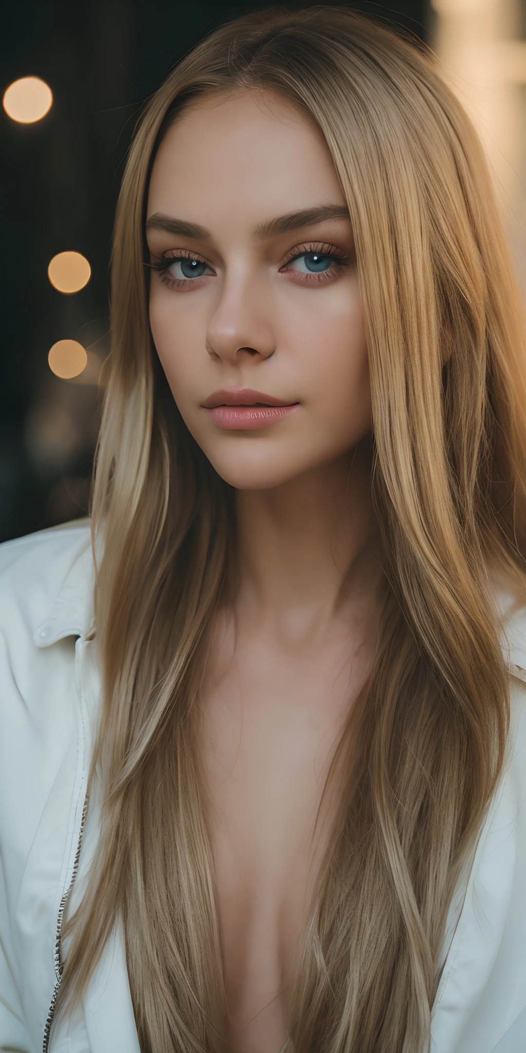 blond girl,long blond hair, perfect beautiful eyes, wearing perfect jacket, perfect point of view, No hat, long hair, beautiful, wonderful, At night, photorealistic, best quality, hyper detailed, beauty, photorealistic, best quality, hyper detailed, beauty, Selfie photo, Lonely, Analog style, Look away, skin texture, film grain, close-up, Ultra high resolution, Best shadow, ...RAW, instagram LUT, 8k HD detail, Realistic, detailed, texture skin, hyper detailed, realistic skin texture