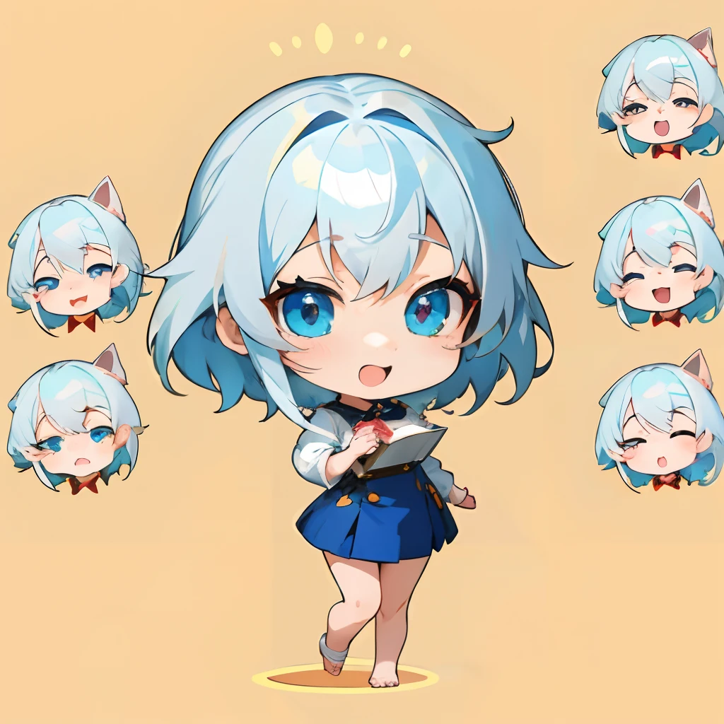 Anime girl with silver hair and blue eye edging, official artwork, , Lori, anime style portrait, anime moe art style, 2 d anime style, Cute art style, Stylized anime, Anime Art Style, Anime style. 8K, anime style 4 k, Anime Art Style, digital anime art!!、White puppy、fluffly、Baby Golden Retriever、blanche、Vigorous、A charming smile、Office Lady Style Clothes、Wearing a suit、Deformed puppy、raise the front paws、((masterpiece))、(((top-quality))、(CharacterDesignSheet、Same character、gauges、Across、soles)、Chibi Chara、