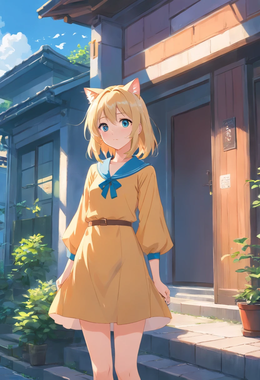 From the point of view of ants、Anime cat-eared girl with long blonde hair and blue dress stands in front of house, loli in dress, small curvy loli, Cute anime waifu in a nice dress, splash art anime loli, Cute anime girl, pretty anime girl, blonde anime girl with long hair, Beautiful anime girl, young anime girl, clean detailed anime art, portrait of cute anime girlbabes、
meow meow meow meow meow meow meow