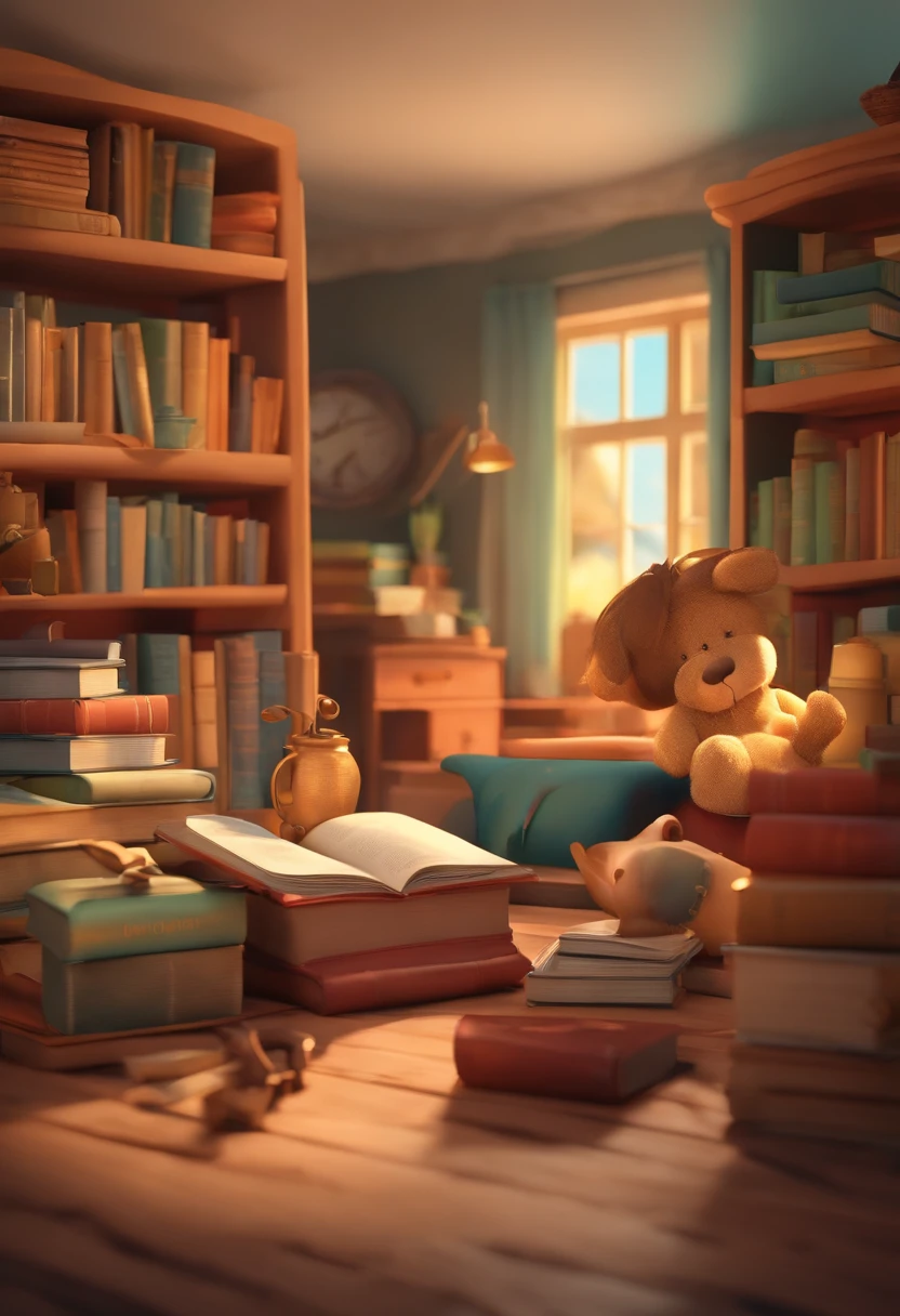Make it in 3D cartoon style Create an everyday scene from a living book by studying highlighting the importance of words