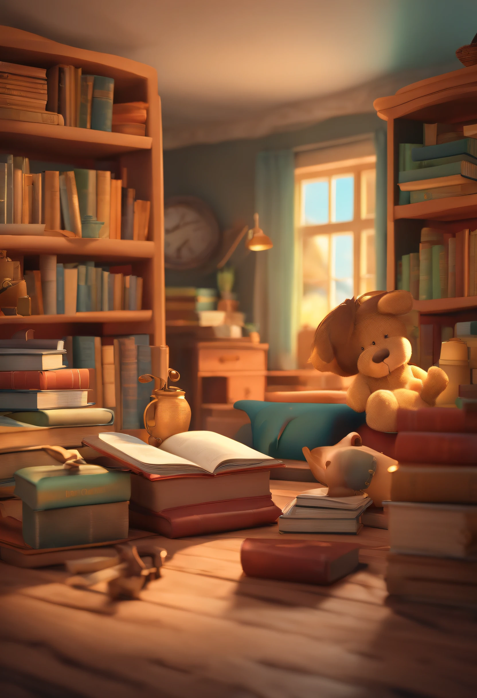 Make it in 3D cartoon style Create an everyday scene from a living book by studying highlighting the importance of words