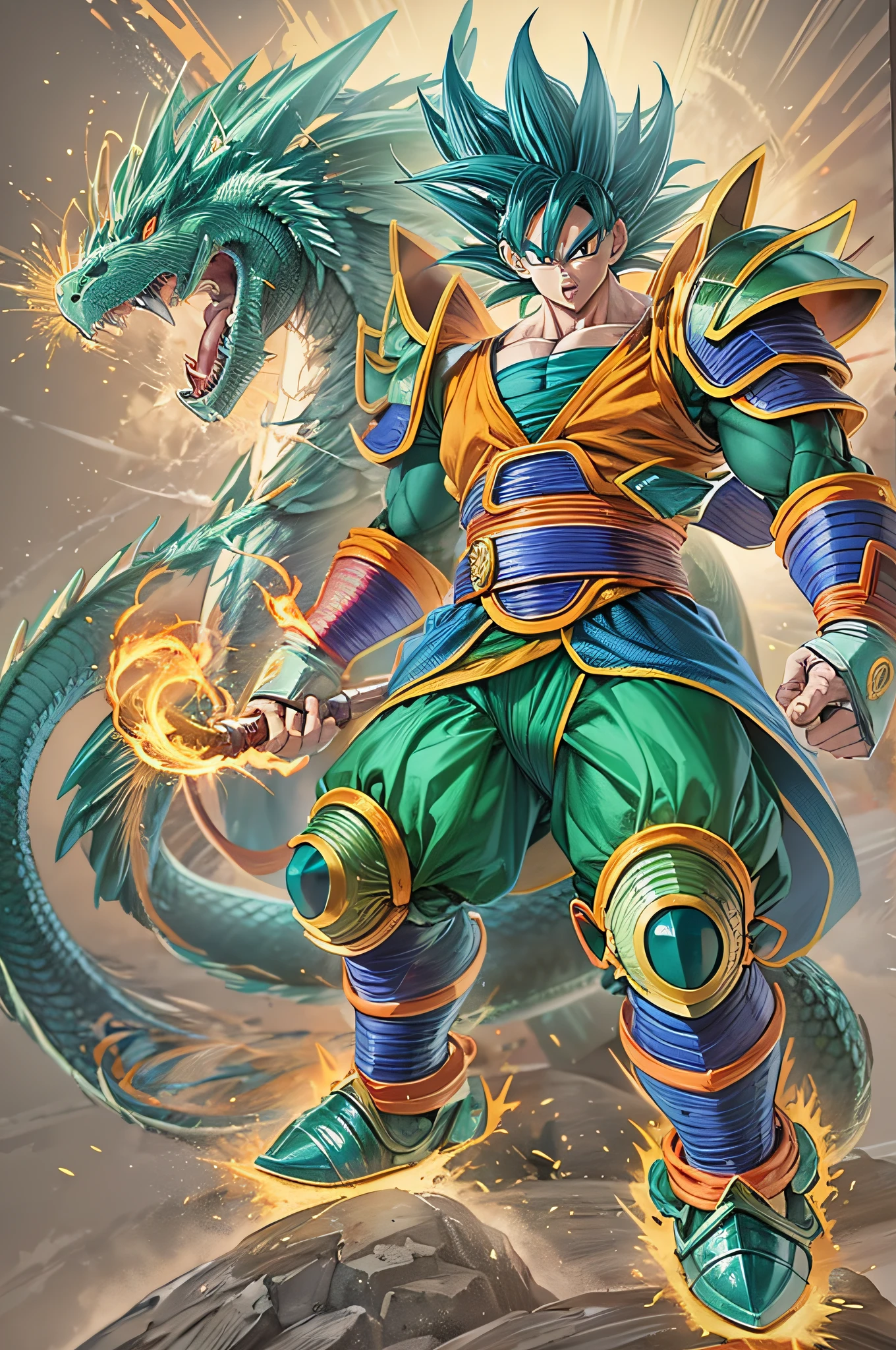 goku dragon ball character with blue pegasus armor from knight of the zodiacs
