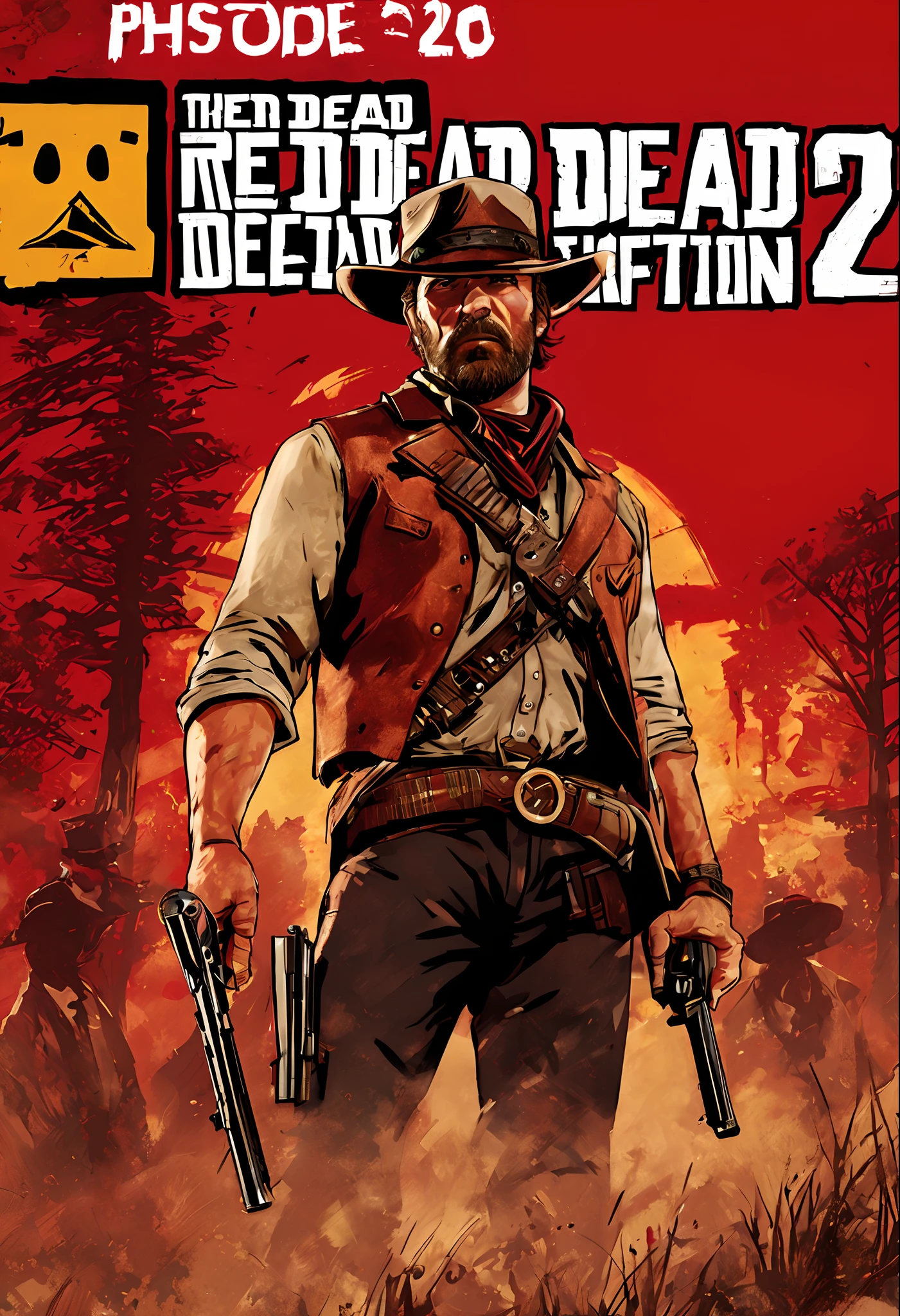 arthur morgan,red dead redepention 2,pistola,fundo vermelho,quadrinho,atirando em alguem