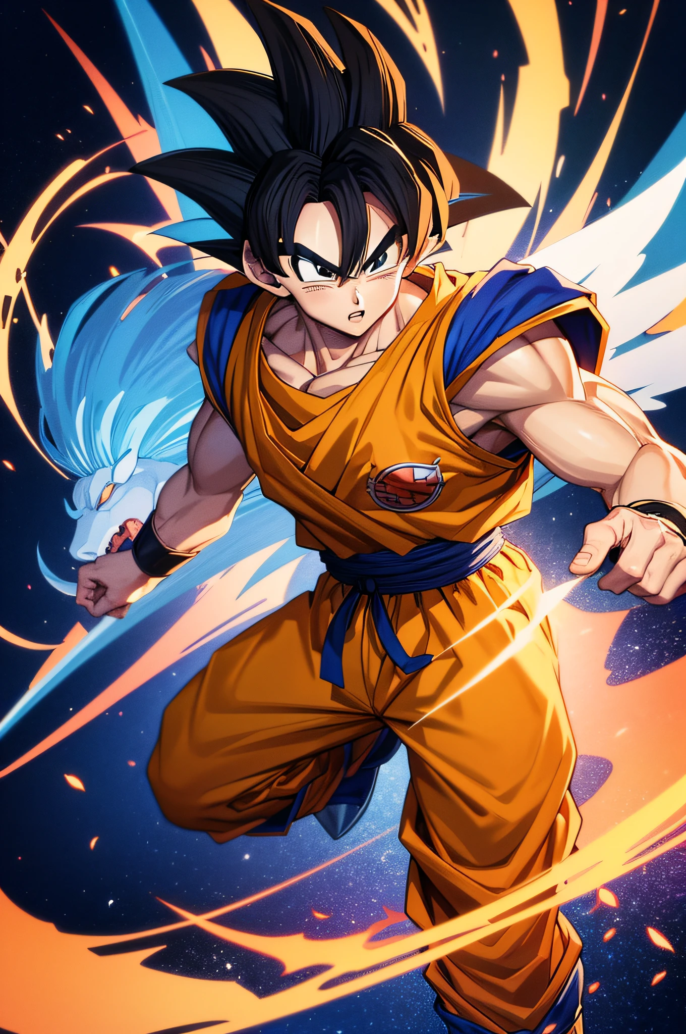 goku dragon ball character with blue pegasus armor from knight of the zodiacs