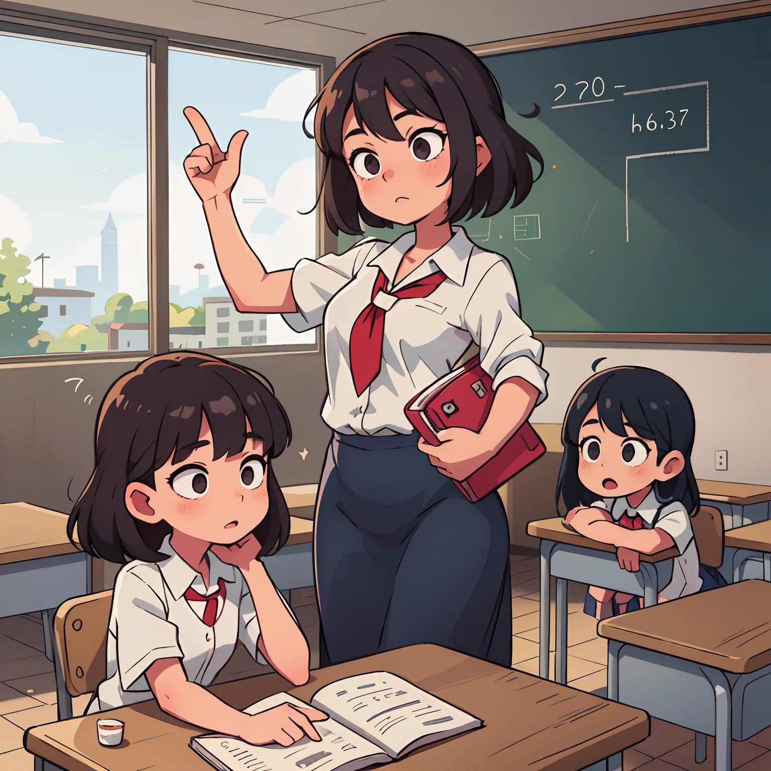 multipel Girls, , A dark-haired, school classrooms, You can see the entire classroom, Teacher stands at the pulpit