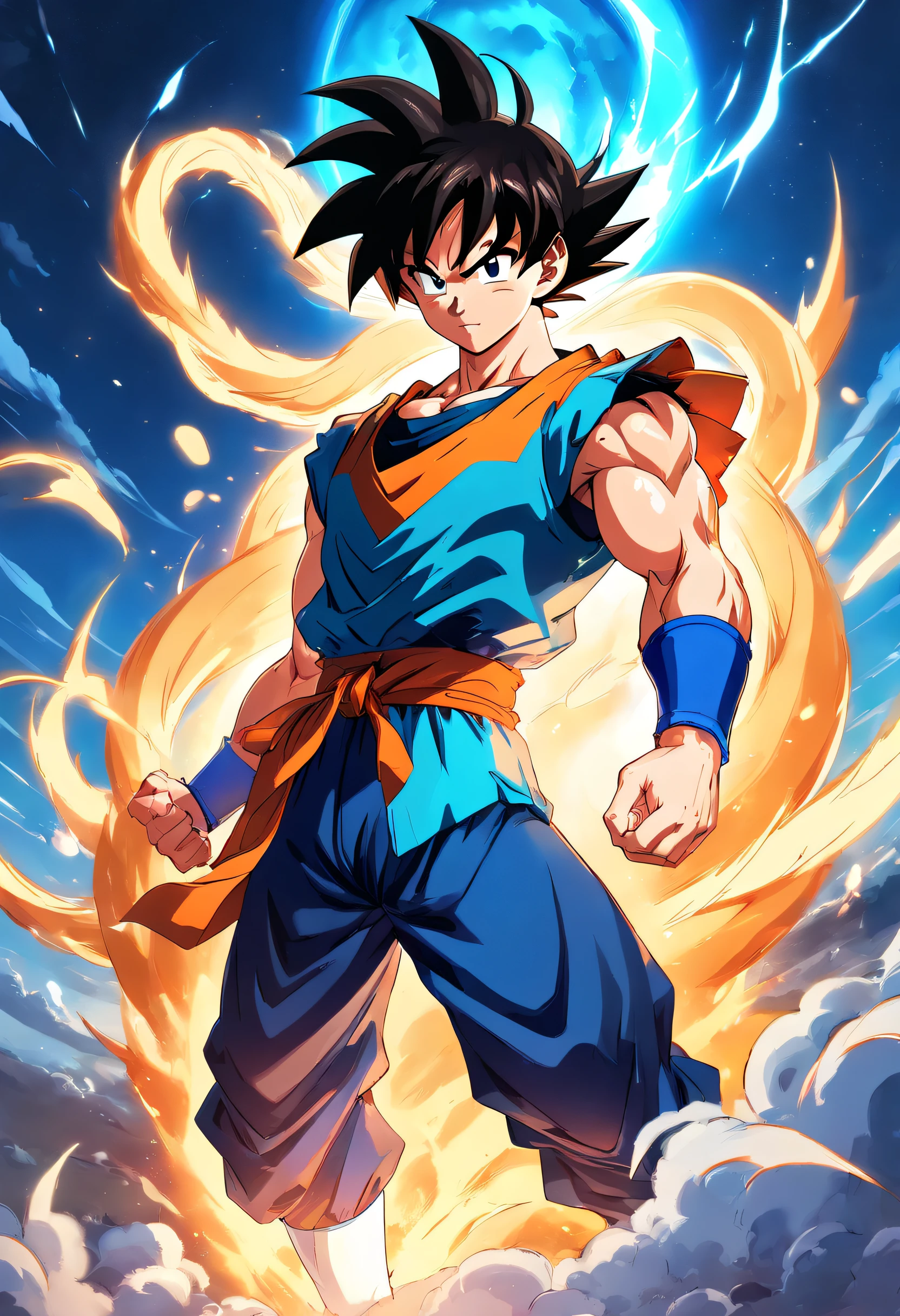 goku dragon ball character with blue pegasus armor from knight of the zodiacs