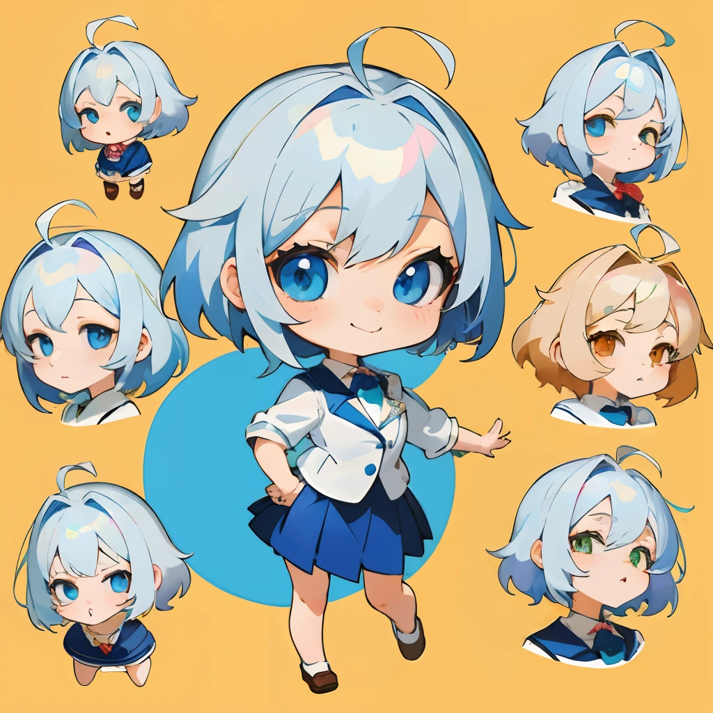 Anime girl with silver hair and blue eye edging, official artwork, , Lori, anime style portrait, anime moe art style, 2 d anime style, Cute art style, Stylized anime, Anime Art Style, Anime style. 8K, anime style 4 k, Anime Art Style, digital anime art!!、White puppy、fluffly、Baby Golden Retriever、blanche、Vigorous、A charming smile、Office Lady Style Clothes、Wearing a suit、Deformed puppy、raise the front paws、((masterpiece))、(((top-quality))、(CharacterDesignSheet、Same character、gauges、Across、soles)、Chibi Chara、