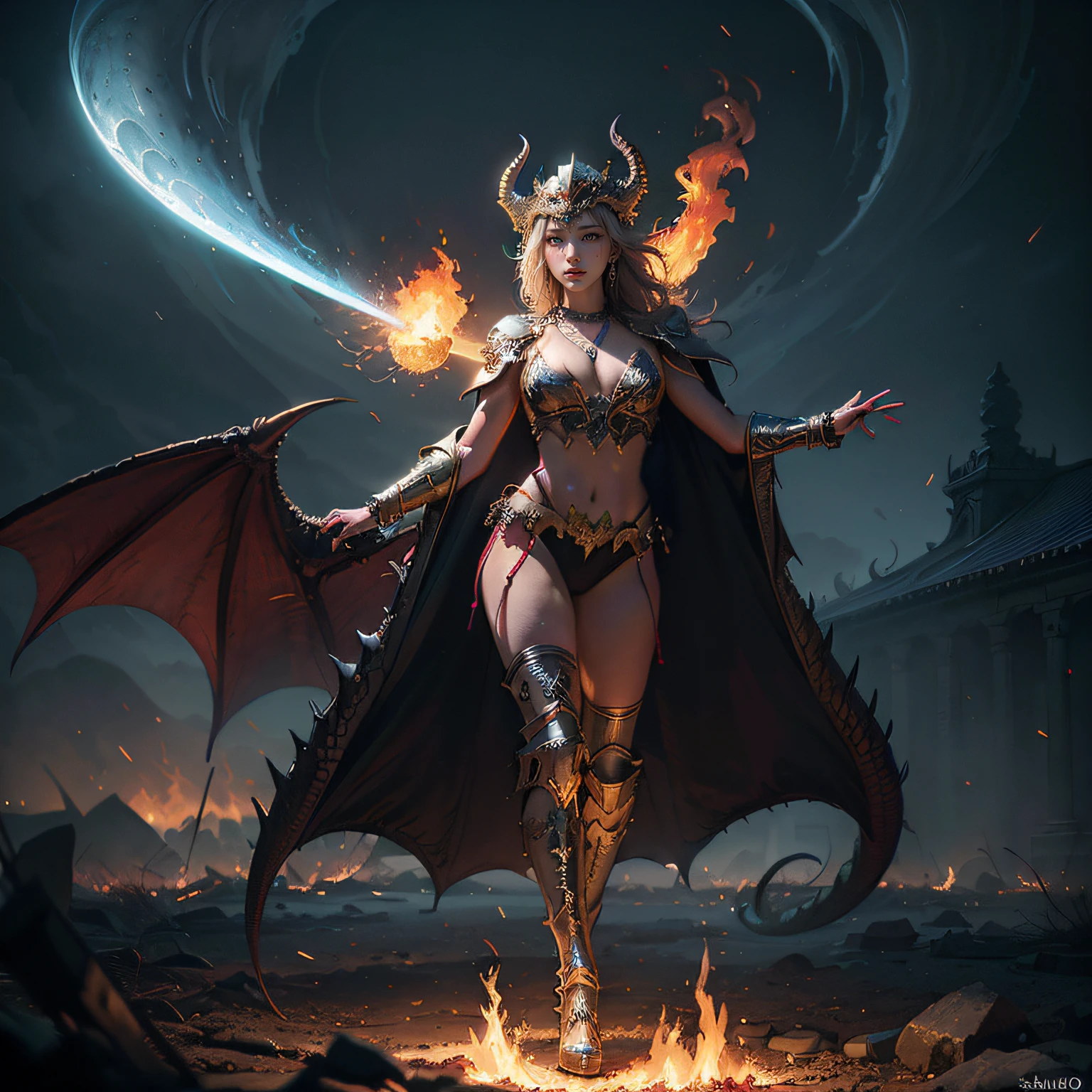 (Numerous award-winning masterpieces, with incredible detail, textures and maximum detail), ((hyper realistic:1.4)), (realistic:1.3), ((extreamely beautiful face features)),(best quality real texture skin), (Pale but beautiful face:1.8), (((fine circular glowing dragon red eyes: 1.2))), (finely detailed true circle dragon red eyes), (demonic eyes), (orange cat eyes), (finely Detailed and beautiful face:1.8), fantasy, ((dramatic photo)), ((dynamic photo)), highly detailed, ultra-realistic, intricate details, painting (artwork), ((masterpiece,best quality)), hyper realistic, dark fantasy, dragonic, epic realistic, faded, ((neutral colors)), art, (hdr:1.5), (muted colors:1.2), hyper detailed, (art station:1.5), dragon slayer