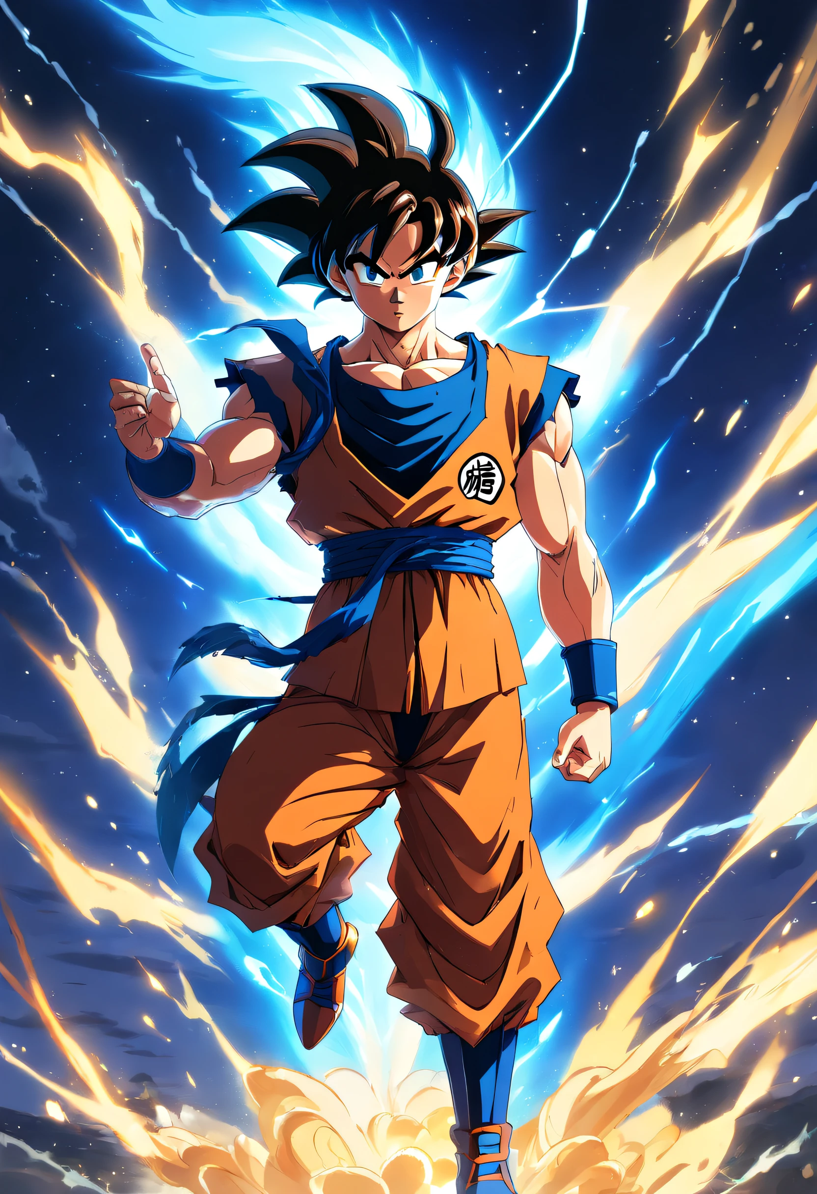goku dragon ball character with blue pegasus armor from knight of the zodiacs