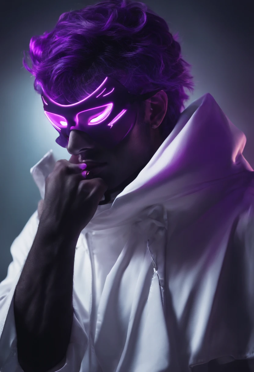 personagem masculino, jovem, cabelo roxo, Neon Purple Mask, naipe, anime, Escuro