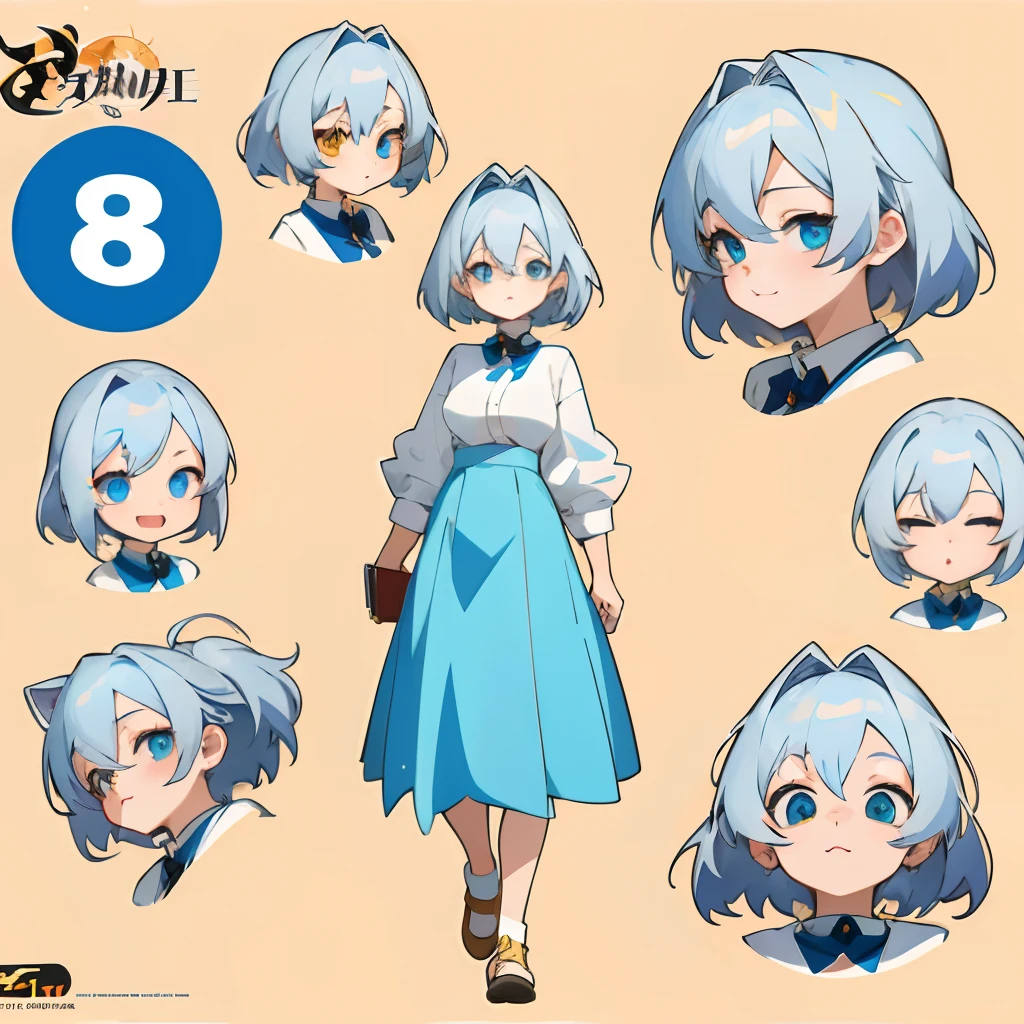 Anime girl with silver hair and blue eye edging, official artwork, , Lori, anime style portrait, anime moe art style, 2 d anime style, Cute art style, Stylized anime, Anime Art Style, Anime style. 8K, anime style 4 k, Anime Art Style, digital anime art!!、White puppy、fluffly、Baby Golden Retriever、blanche、Vigorous、A charming smile、Office Lady Style Clothes、Wearing a suit、Deformed puppy、raise the front paws、((masterpiece))、(((top-quality))、(CharacterDesignSheet、Same character、gauges、Across、soles)、Chibi Chara、