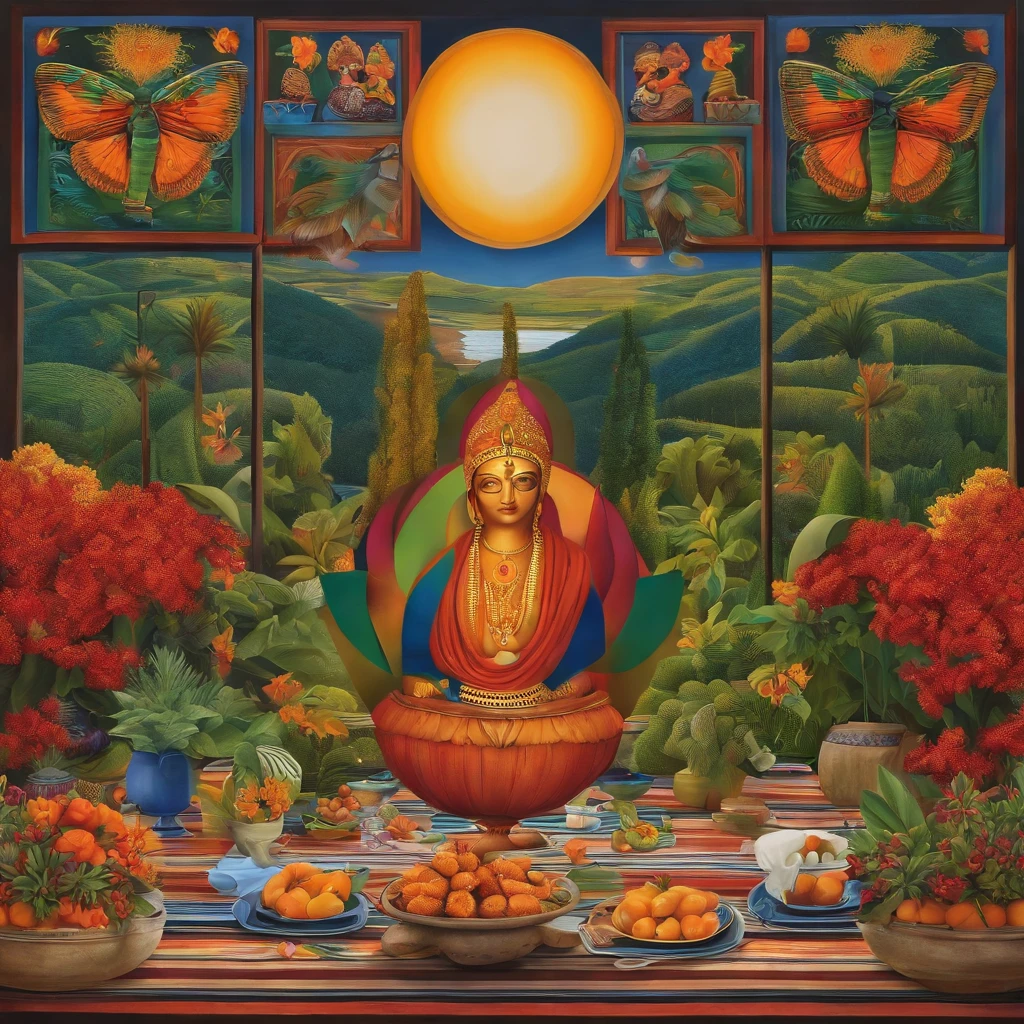 There is a star Acturian Buddha sitting on a red carpet with a serpent in position to give the boat in front of the altar, ayahuasca ceremony, ayahuasca spirit, DMT temple, mythical cosmic sanctuary, album art, ayahuasca, sanctuary, mythical sanctuary, an altar of a temple, nocturnal spiritual scene, in a jungle environment, with nature, trees, Hindu cybernetic temple, sacrificial altar