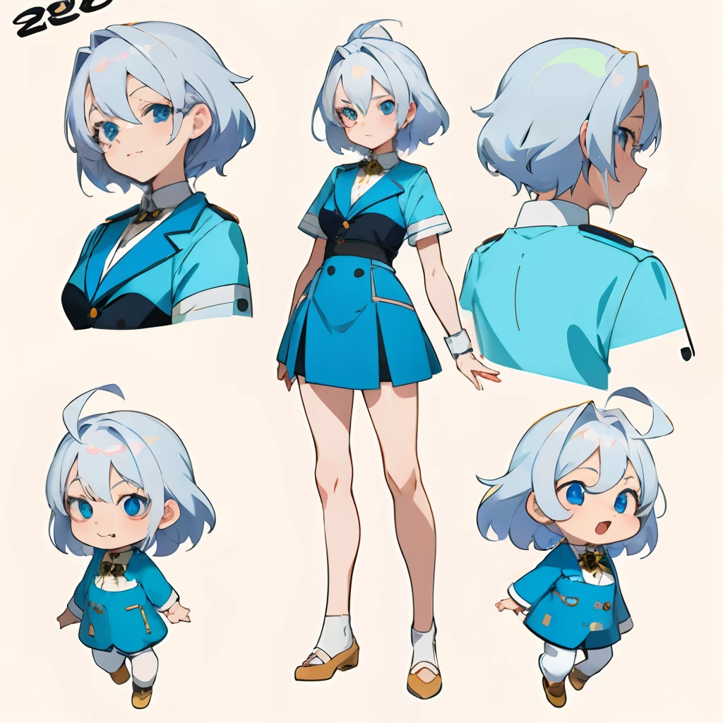 Anime girl with silver hair and blue eye edging, official artwork, , Lori, anime style portrait, anime moe art style, 2 d anime style, Cute art style, Stylized anime, Anime Art Style, Anime style. 8K, anime style 4 k, Anime Art Style, digital anime art!!、White puppy、fluffly、Baby Golden Retriever、blanche、Vigorous、A charming smile、Office Lady Style Clothes、Wearing a suit、Deformed puppy、raise the front paws、((​masterpiece))、(((top-quality))、(CharacterDesignSheet、Same character、gauges、Across、soles)、Chibi Chara、