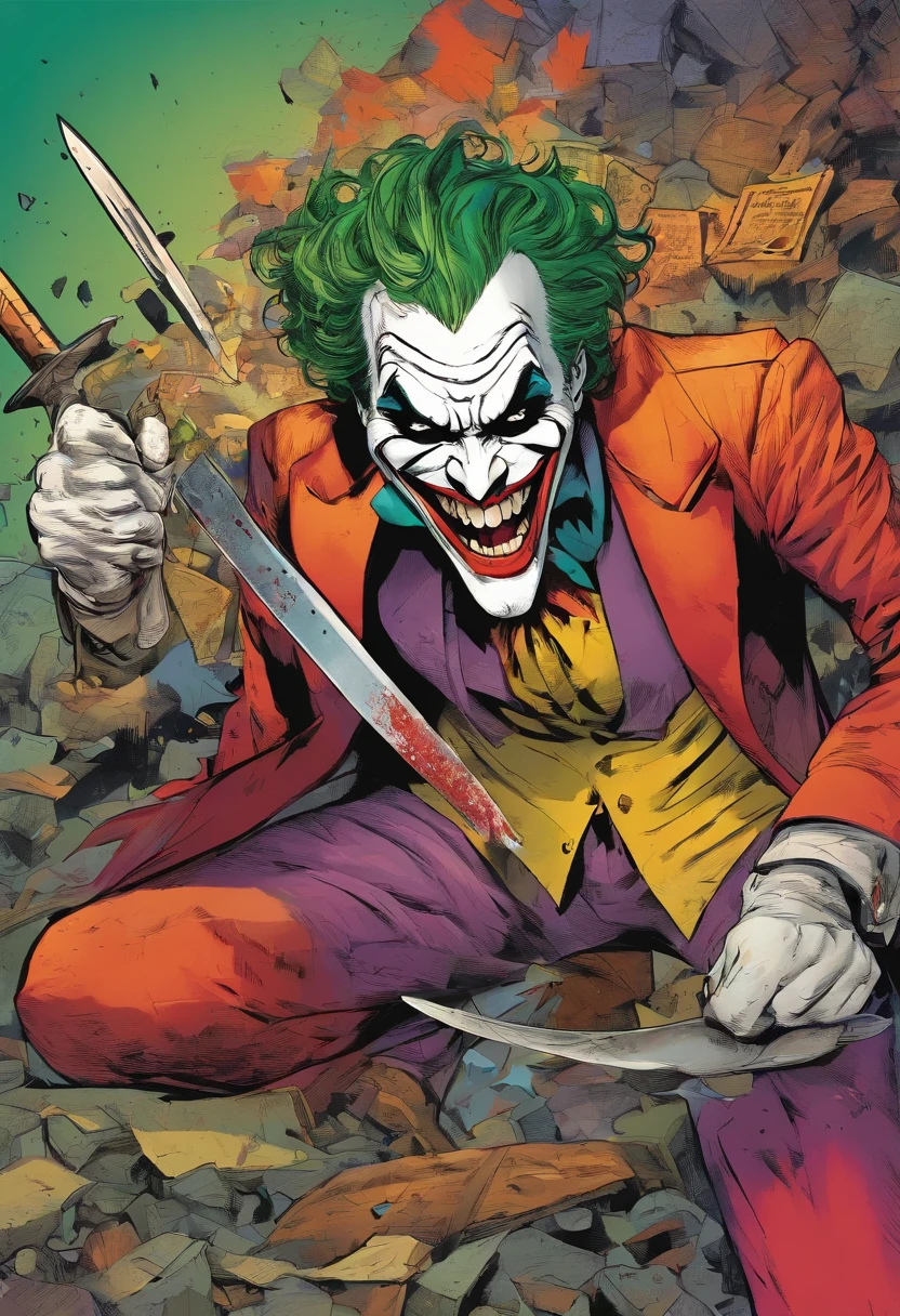 masterpiece, best quality, feralrobins, robin, green hair, city street, horror, nightmare, dramatic lighting, dark <lyco:BatmanWhoLaughsV1:0.9>