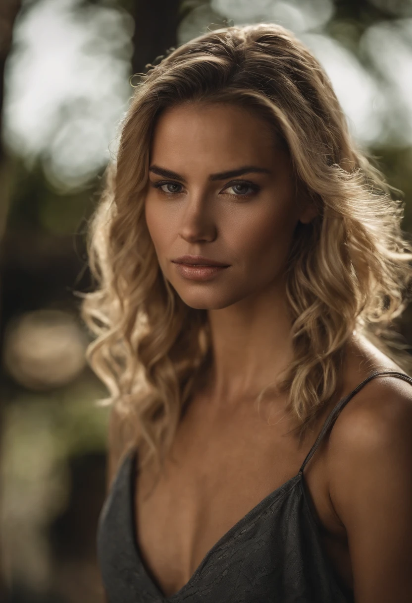 chica sexy atractiva sin maquillaje, con el pelo rubio y ojos claros realista.