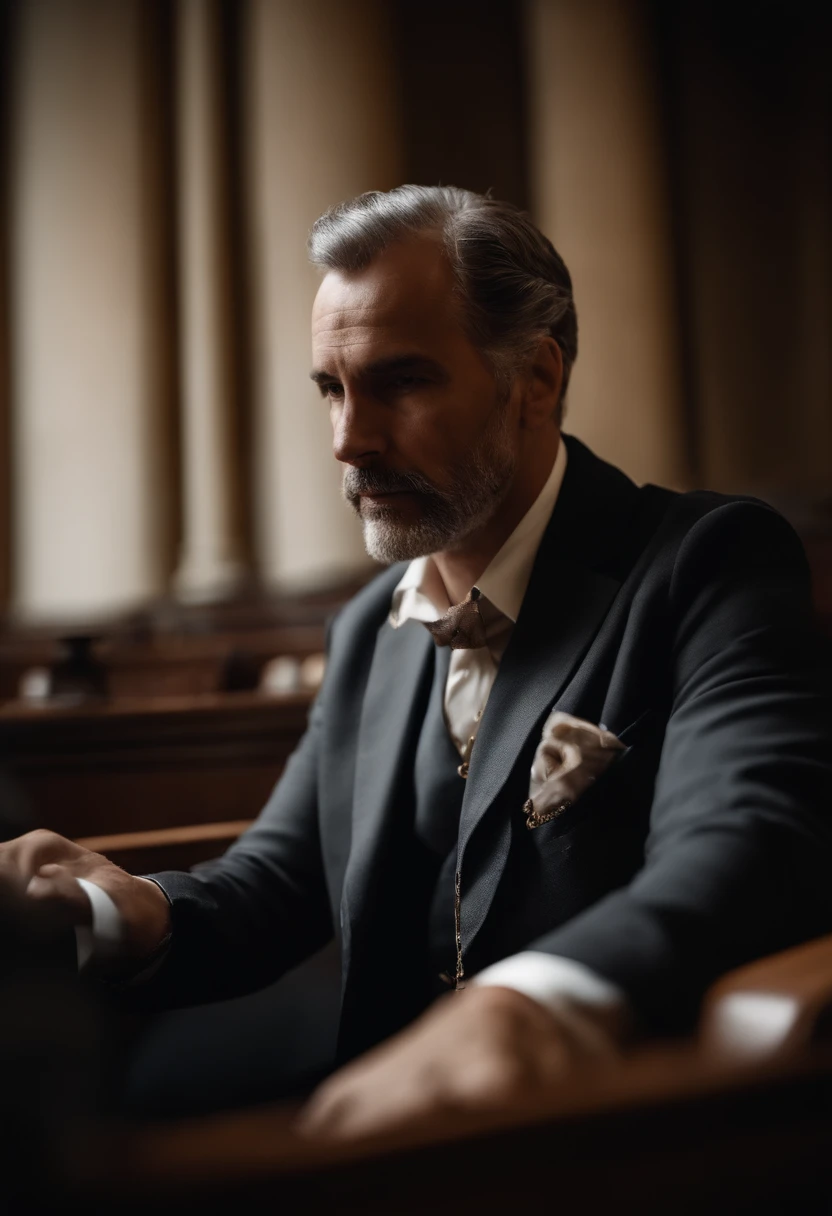 Retrato de un abogado, un hombre elegante, preparado para entrar en un juicio