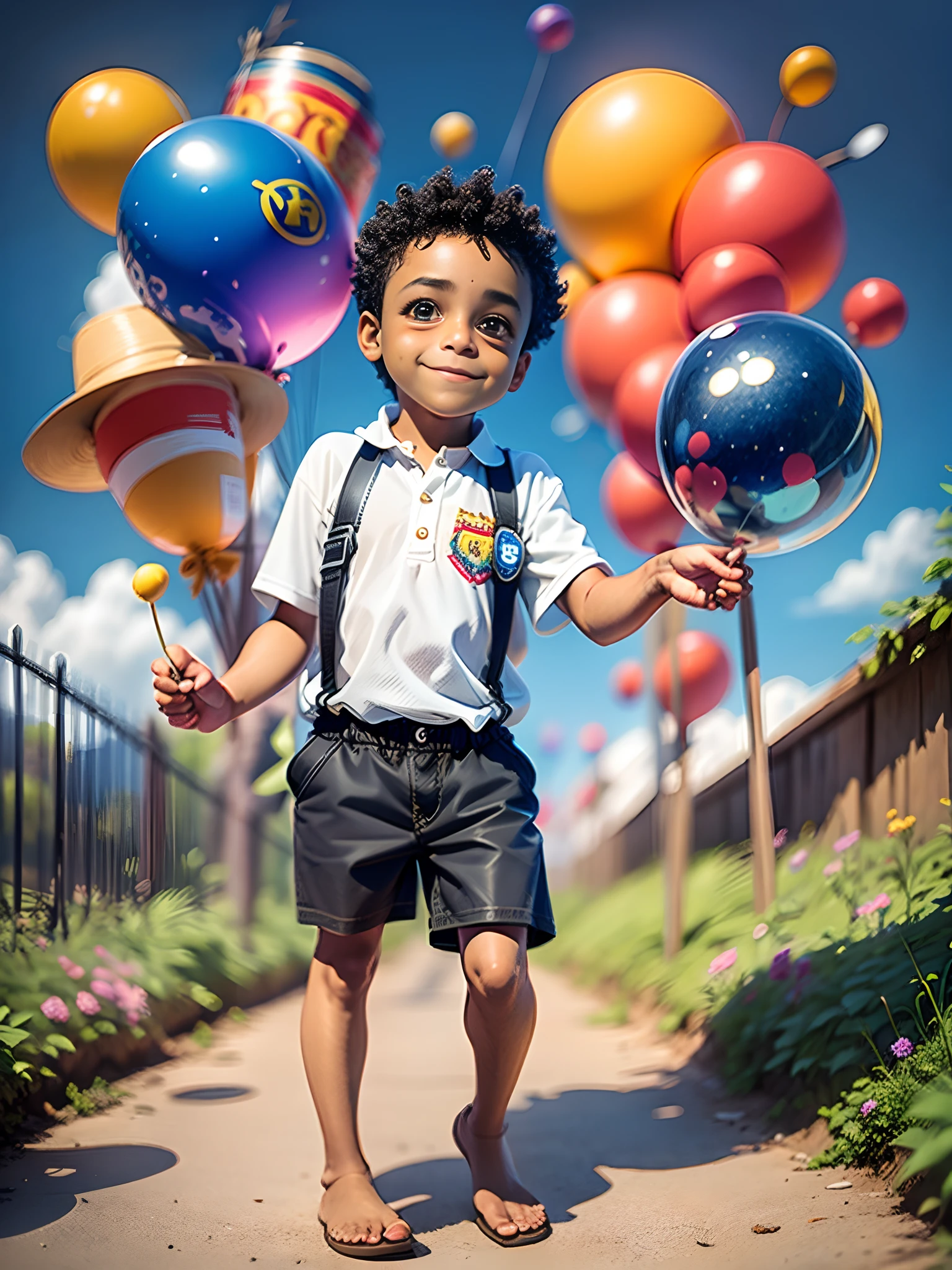 An appropriate scene for a wonderful and amazing cover of a children's book or children's magazine, Um garotinho bonito da Inglaterra, corpo inteiro, sorridente, Jogar, Globos, incrivelmente detalhado, textura da pele de alta qualidade, Incrivelmente luz e sombra, desenhos animados realistas, Estilo Disney, Ultra HD | |