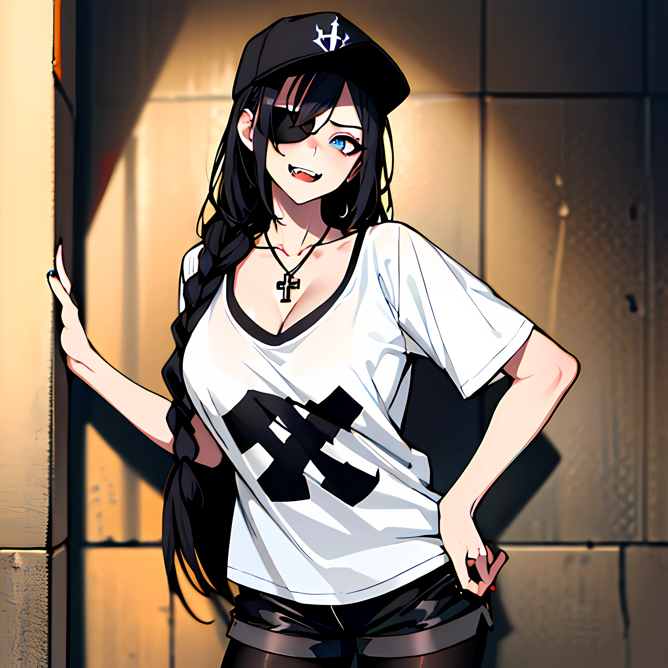 (naughty man) (long black  hair) (Eyes red) (muscled body) (hair on the abdomen) (armpit hair) (wears a black leather jacket) (White tank top) (blue jeans)