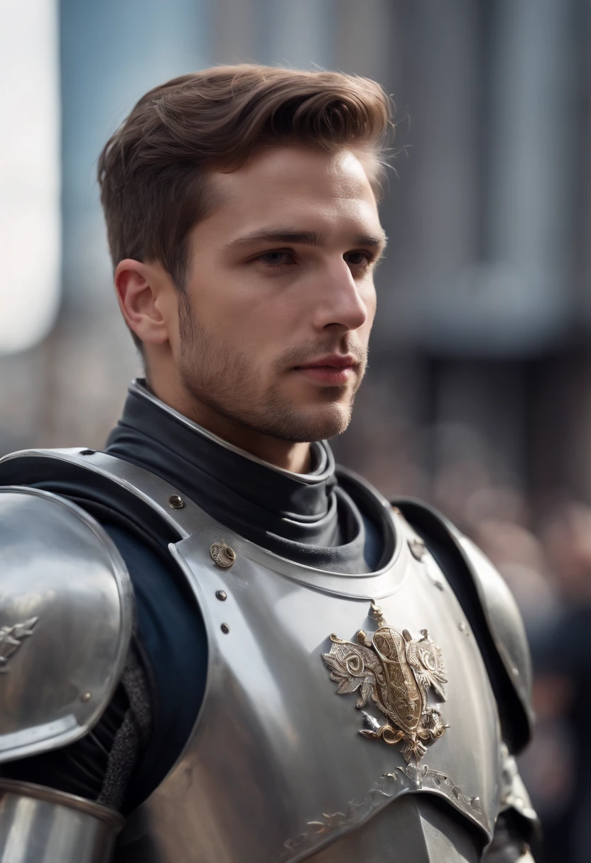 Wide shot Hyper Realistic Portrait Photograph of a Majestic Modern Cyberpunk Royal knight, 64k, Masterpiece, ULTRAHD