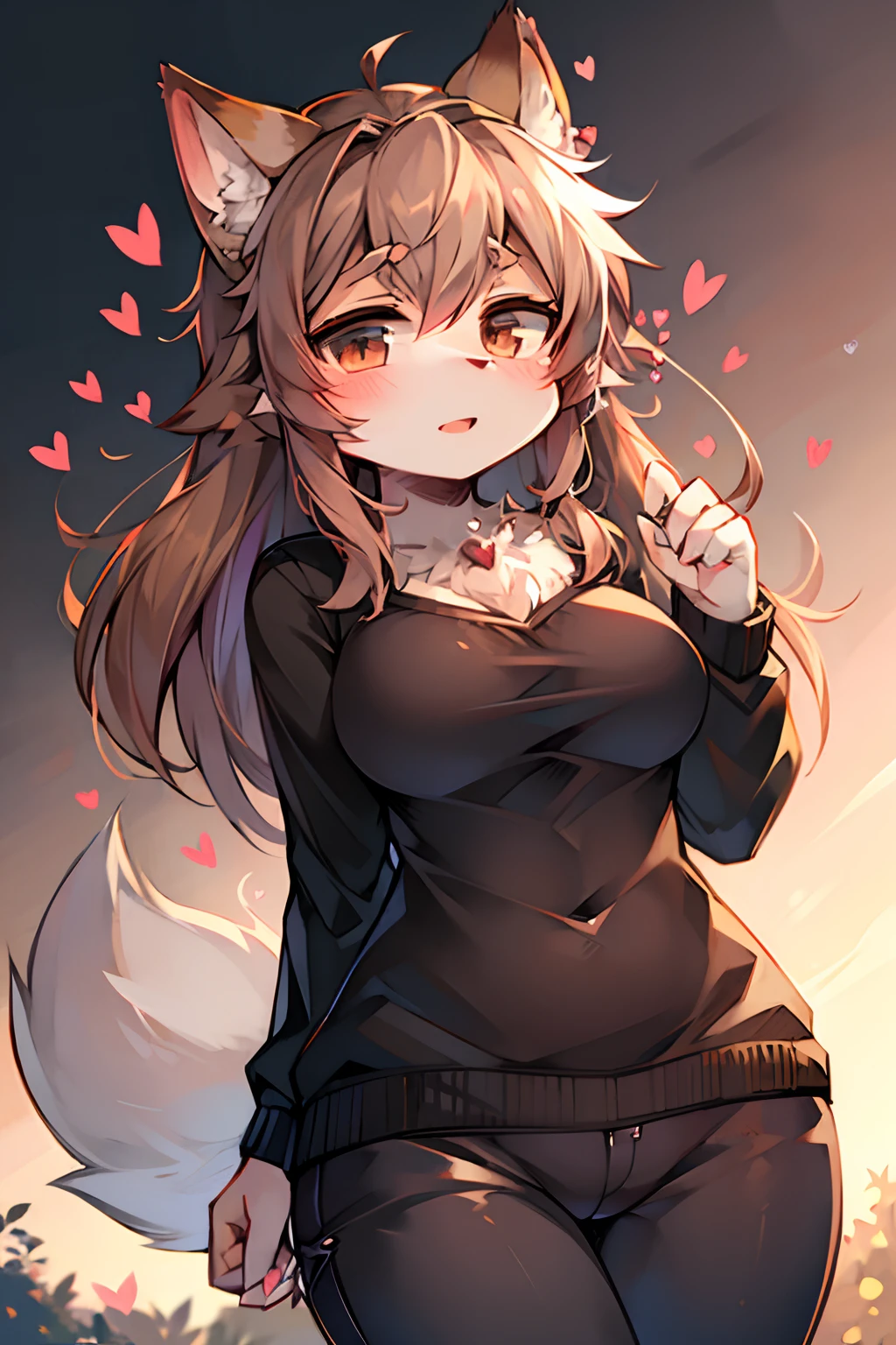 1 mujer lobo, Brown color, sonrojada, kawai, (heart)