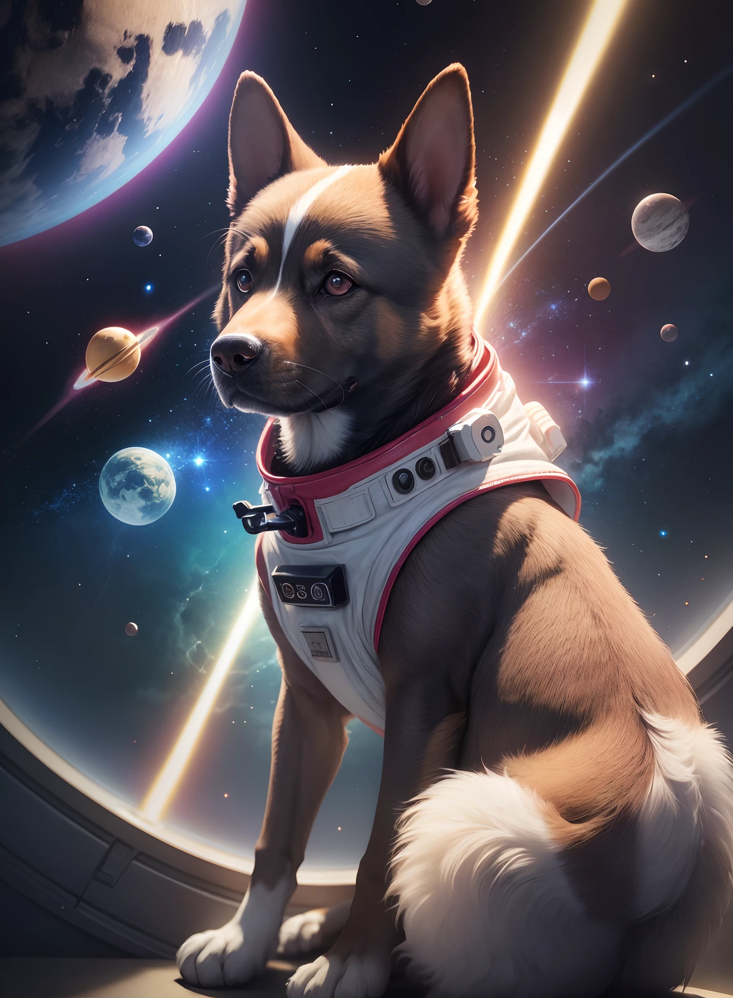 Dog in spacesuit in galaxy