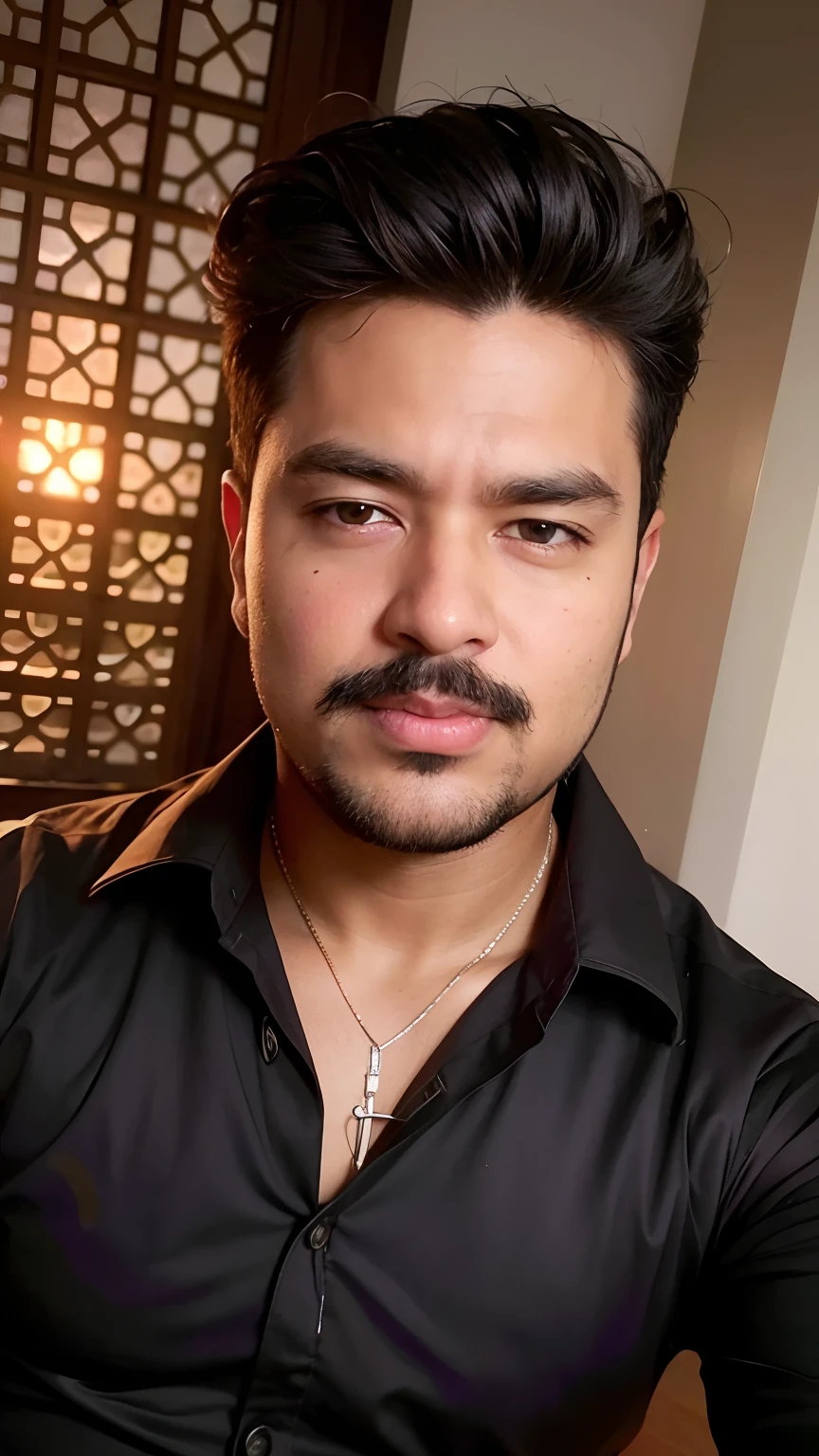 there is a man with a mustache and a black shirt, with accurate face, kyza saleem, roshan, ayan nag, khyzyl saleem, portait photo profile picture, vinayak, good looking face, without beard, ash thorp khyzyl saleem, very very low quality picture, dhamphir, indian, face picture