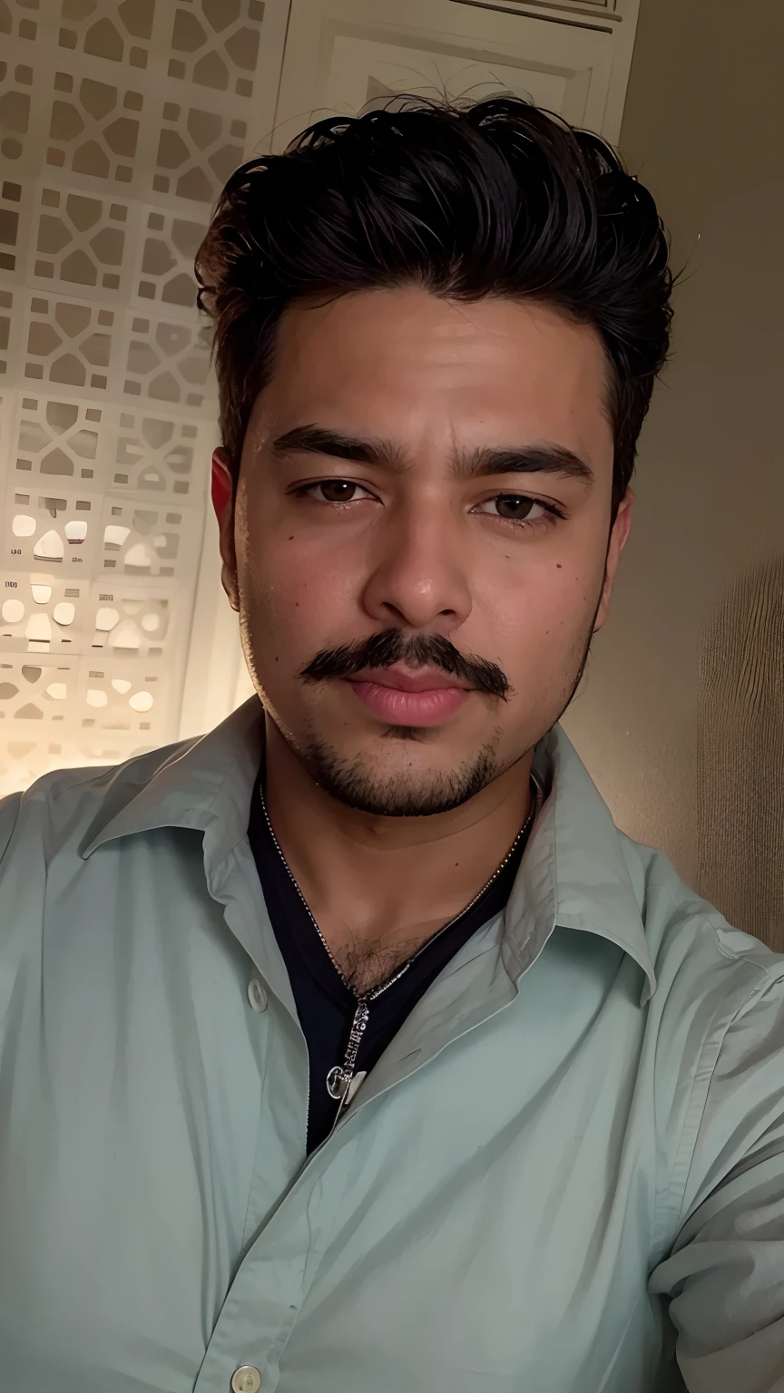 there is a man with a mustache and a black shirt, with accurate face, kyza saleem, roshan, ayan nag, khyzyl saleem, portait photo profile picture, vinayak, good looking face, without beard, ash thorp khyzyl saleem, very very low quality picture, dhamphir, indian, face picture