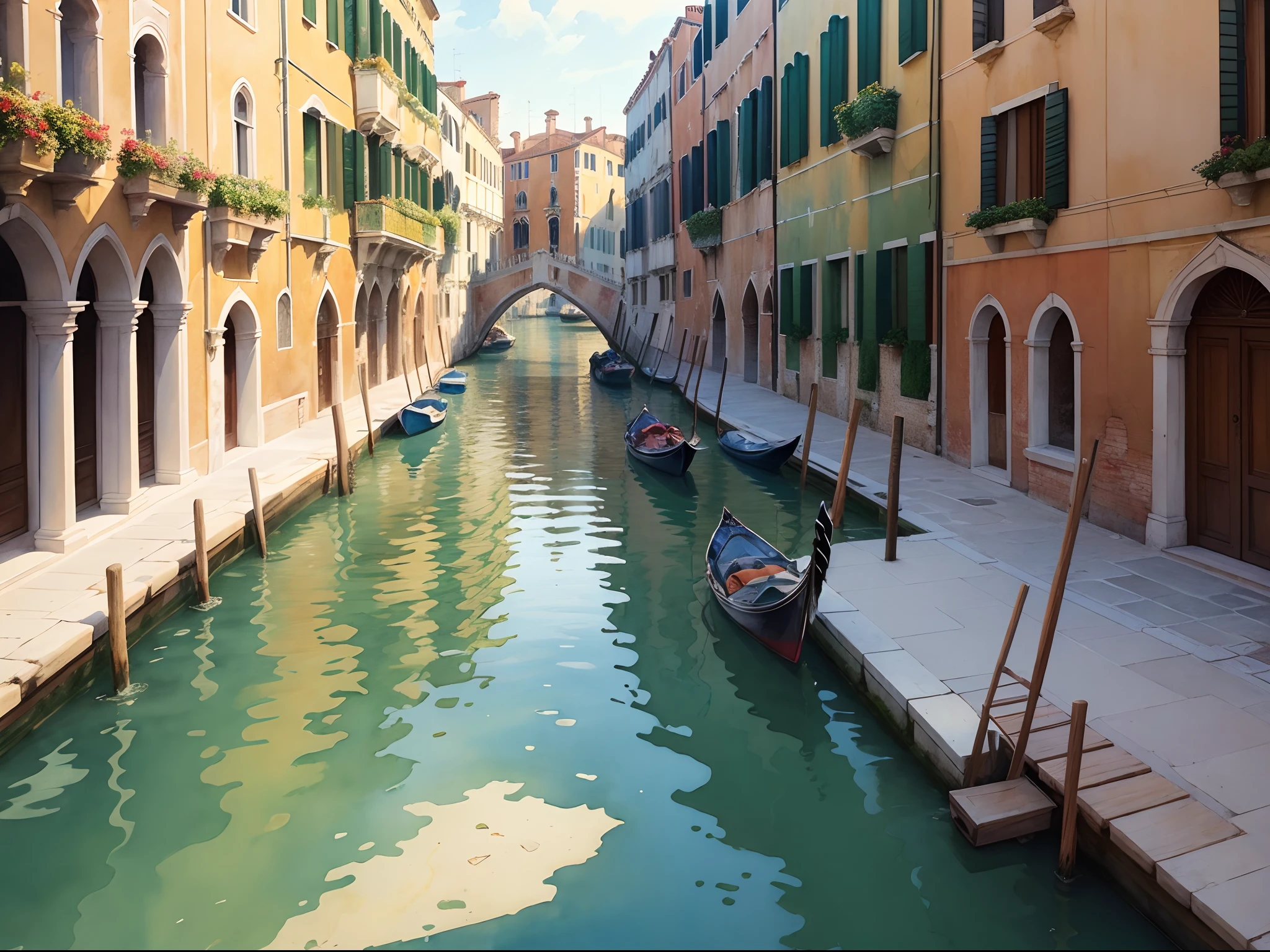 (masterpiece, best quality), best resolution, watercolor painting of venice