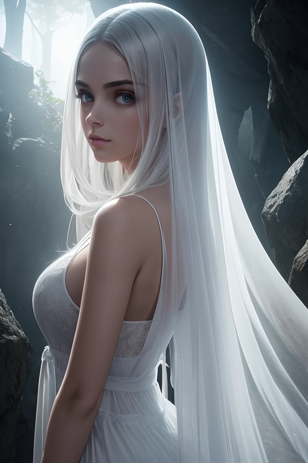 (whole body:1.3)(extremely intricate:1.3), (photorealistic:1.4), NSFW, Ukrainian Supermodel,[[[hyper-detailed wet sheer outfit]]], (sensual pose), (lewd face), sexy lips, waifu, oppai, beautiful, cute, pretty, perfectly proportion body, perfect framing, sharp gray eyes, supermodel face, detailed face, pale white skin, [[freckles skin]], (((white long hair))), cover art, moody,  zoom out, depth of field, art station, (luminism), (((cinematic lighting))), orange and teal, soft light, [summer weather: sunset weather:2.5] 4k resolution, octane render,
