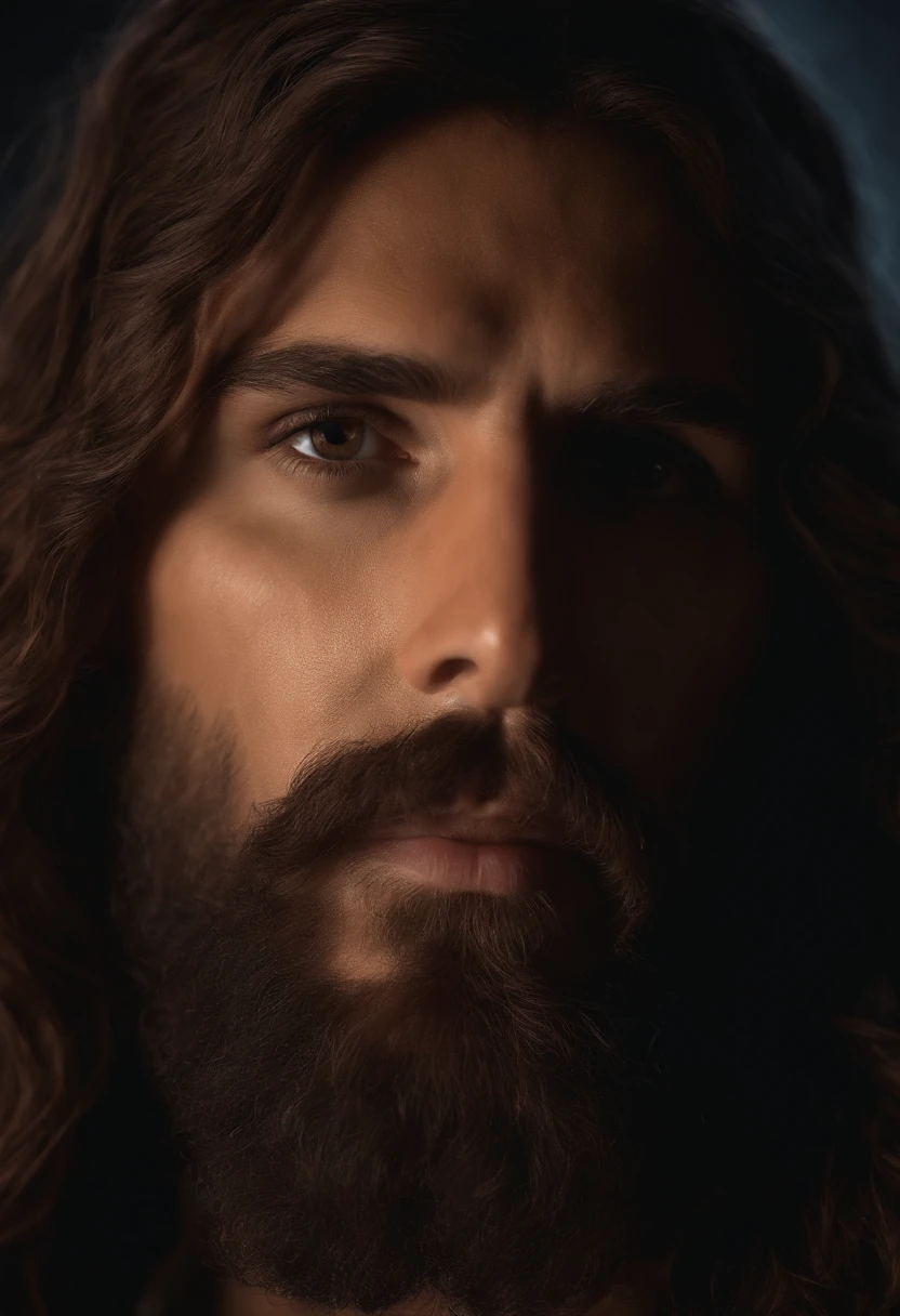 imagem arrapada de um homem com cabelos longos e barba, Retrato de Jesus Cristo, Jesus Cristo, rosto de Jesus de frente, bonito impressionante realista, Jesus, jesus of nazareth, Jesus Cristo em Mass Effect, Tron legado Jesus Cristo, Tron legado Jesus, Jesus Gigachad, escultura realista de 8k bernini, Vestido como Jesus Cristo, retrato vfx altamente detalhado de