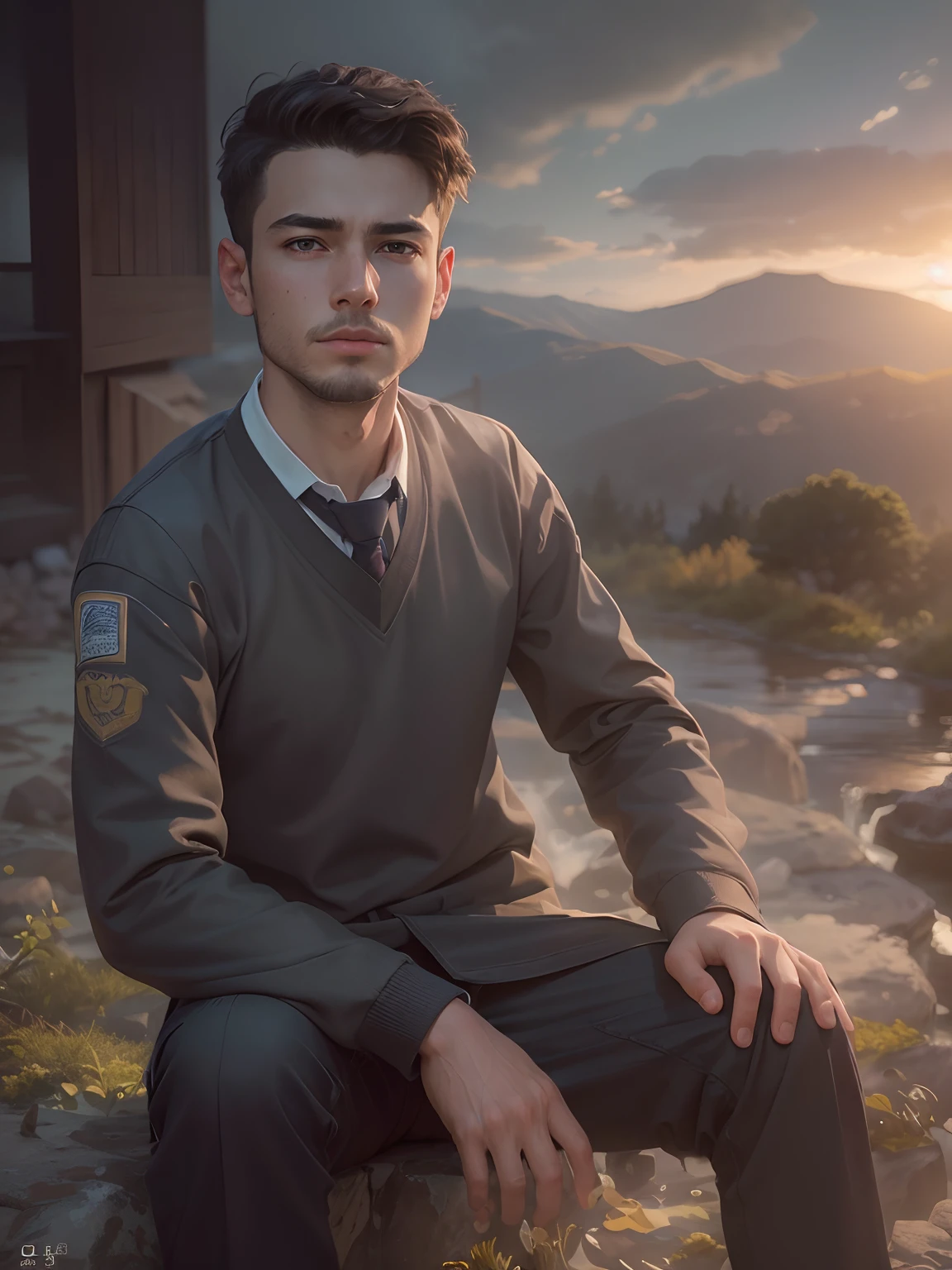 Best quality, Masterpiece, 超A high resolution, (Photorealistic:1.4), RAW photo, 1 boy,school uniform, Short hair,, (Masterpiece, Best quality, High quality, A high resolution, Ultra-detailed),realistic picturr