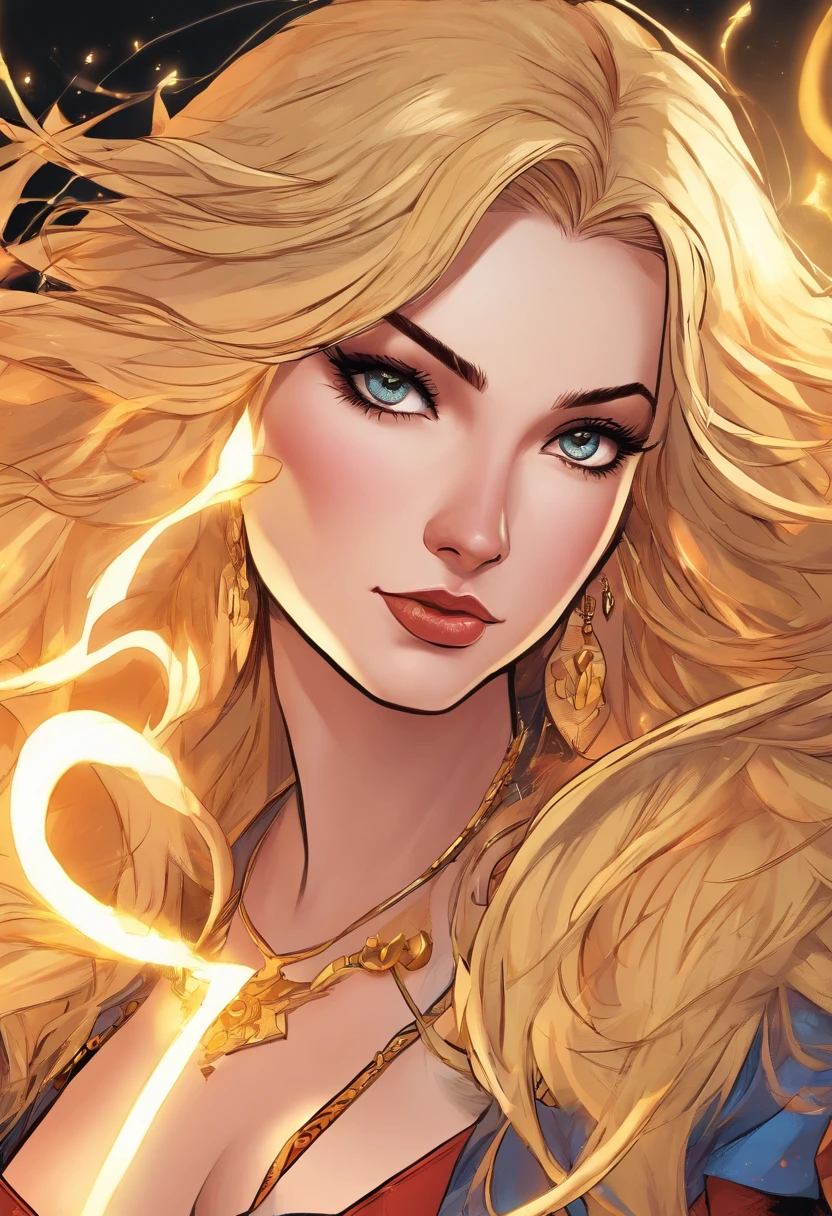 (best quality,4k,8k,highres,masterpiece:1.2),ultra-detailed,(realistic,photorealistic,photo-realistic:1.37),portrait:1.1, illustration, 1 mage:(eyes:1.1,nose:1.1,lips:1.1,beautiful detailed eyes,beautiful detailed lips,extremely detailed eyes and face,long eyelashes),young woman female magician, brutal face, long blonde hair with golden eyes,light ,unstable anomaly ,golden and black colors,dark lightning,depth of field
