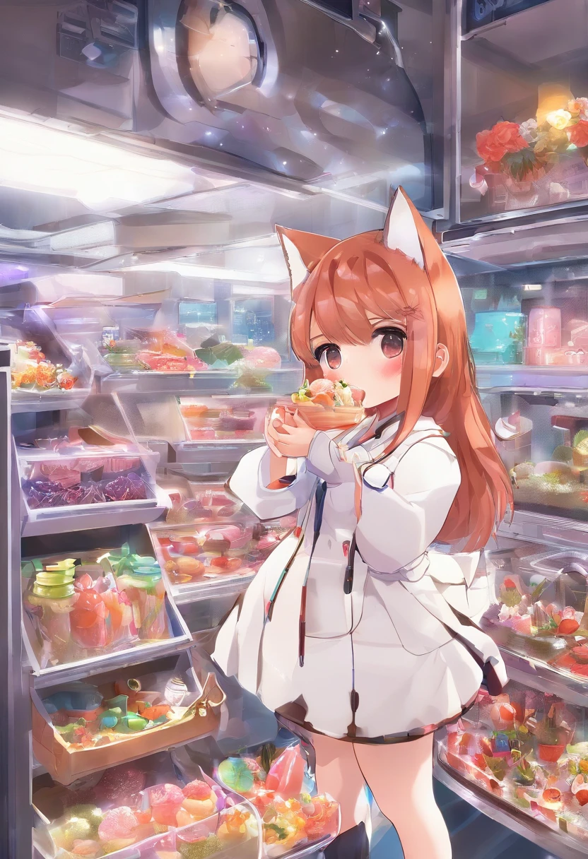Florist clerk、Pop Mart Blind Box IP、Close up of cute white robe doll、Young One Angel Style、Wear longer, Dress fluently、Lop style、Poseline doll、Little people々々々々々々々々々々々々々々々々々々々々々々々々々々々々。unreal enginee 5、Light 3D/C4D production: 8K HD quality/illuminating/Ultra-fine lens description 1.5、flawless、Chibi Background/Cinematic。Tuna bowl、macadamia、(((7Foxes get along well)))