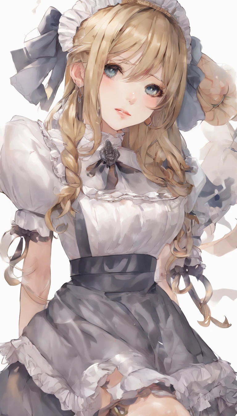 (best quality,4k,8k,highres,masterpiece:1.2),ultra-detailed,(realistic,photorealistic,photo-realistic:1.37),beautiful expressive eyes,long eyelashes,beautiful detailed lips,detailed hair and face,(She looks as if she is about to cry.),clean and flawless skin,(Very large breasts, big tits, oversized tits),Short hair,(Earrings, maid uniform),