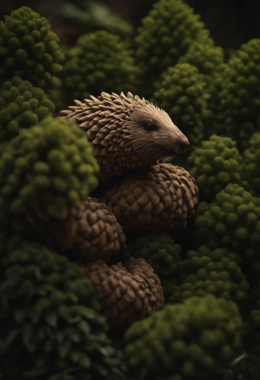 Pangolin anthill skin with plants and flowers around 3D