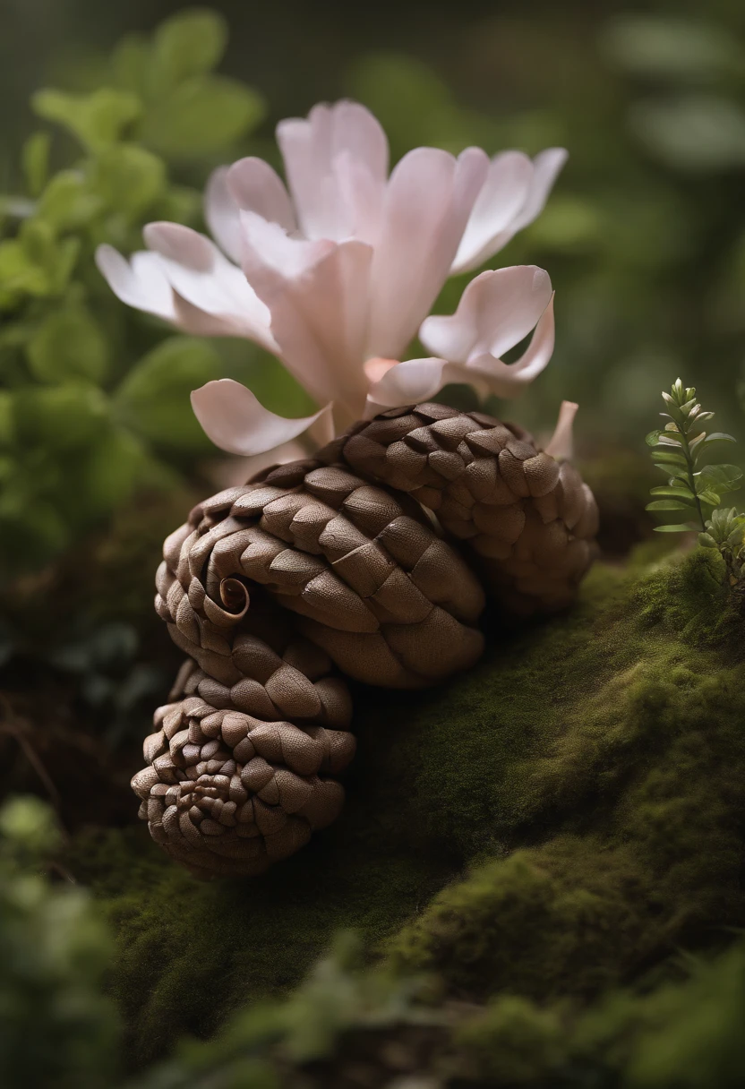 Pangolin anthill skin with plants and flowers around 3D