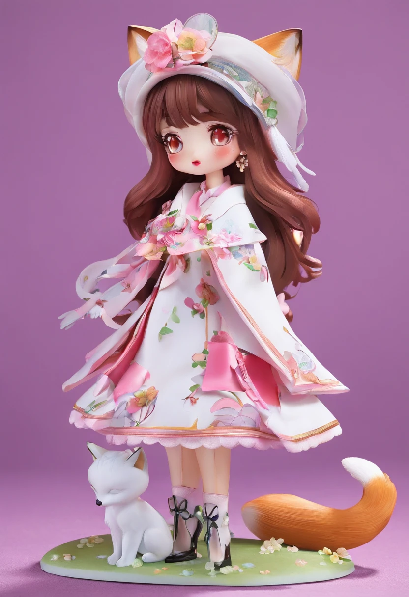 Florist clerk、Pop Mart Blind Box IP、Close up of cute white robe doll、Young One Angel Style、Wear longer, Dress fluently、Lop style、Poseline doll、Little people々々々々々々々々々々々々々々々々々々々々々々々々々々々々々々。unreal enginee 5、Light 3D/C4D production: 8K HD quality/illuminating/Ultra-fine lens description 1.5、flawless、Chibi Background/Cinematic。Tuna bowl、macadamia、(((7Foxes get along well)))