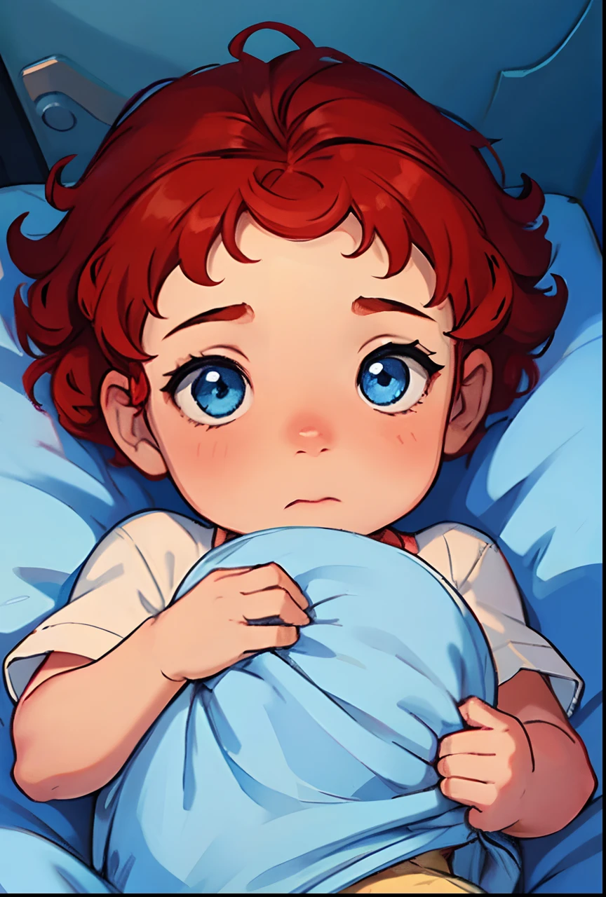 Newborn Boy. Blue Eyes. Red Curly Hair. Baby. Alone