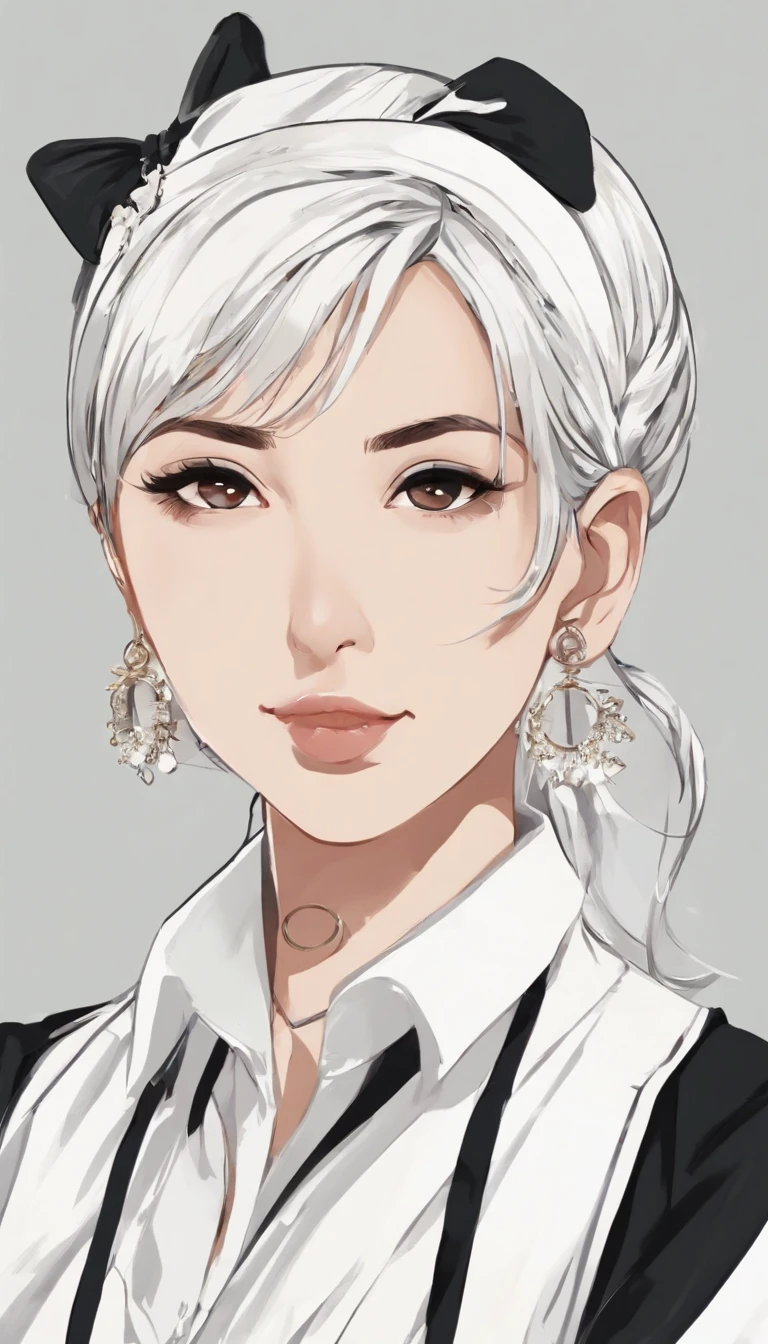 (best quality,4k,8k,highres,masterpiece:1.2),ultra-detailed,(realistic,photorealistic,photo-realistic:1.37),beautiful expressive eyes,long eyelashes,beautiful detailed lips,detailed hair and face,(She looks as if she is about to cry.),clean and flawless skin,(Very large breasts, big tits, oversized tits),Short hair,(Earrings, maid uniform),